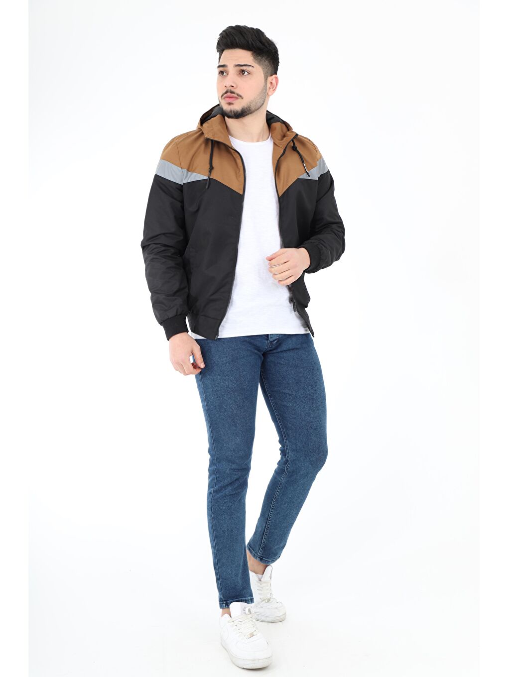 Kahverengi Bill Üçgen Parçalı Kapüşonlu Mevsimlik Mont 1220-3