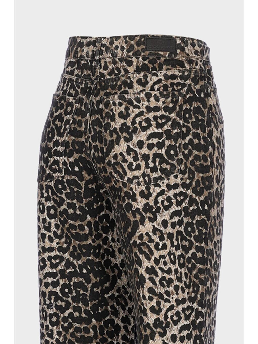 Kahverengi Weslie Yüksek Bel Leoparlı Patı Fermuarlı Wideleg Jean Pantolon C 4530-226-2