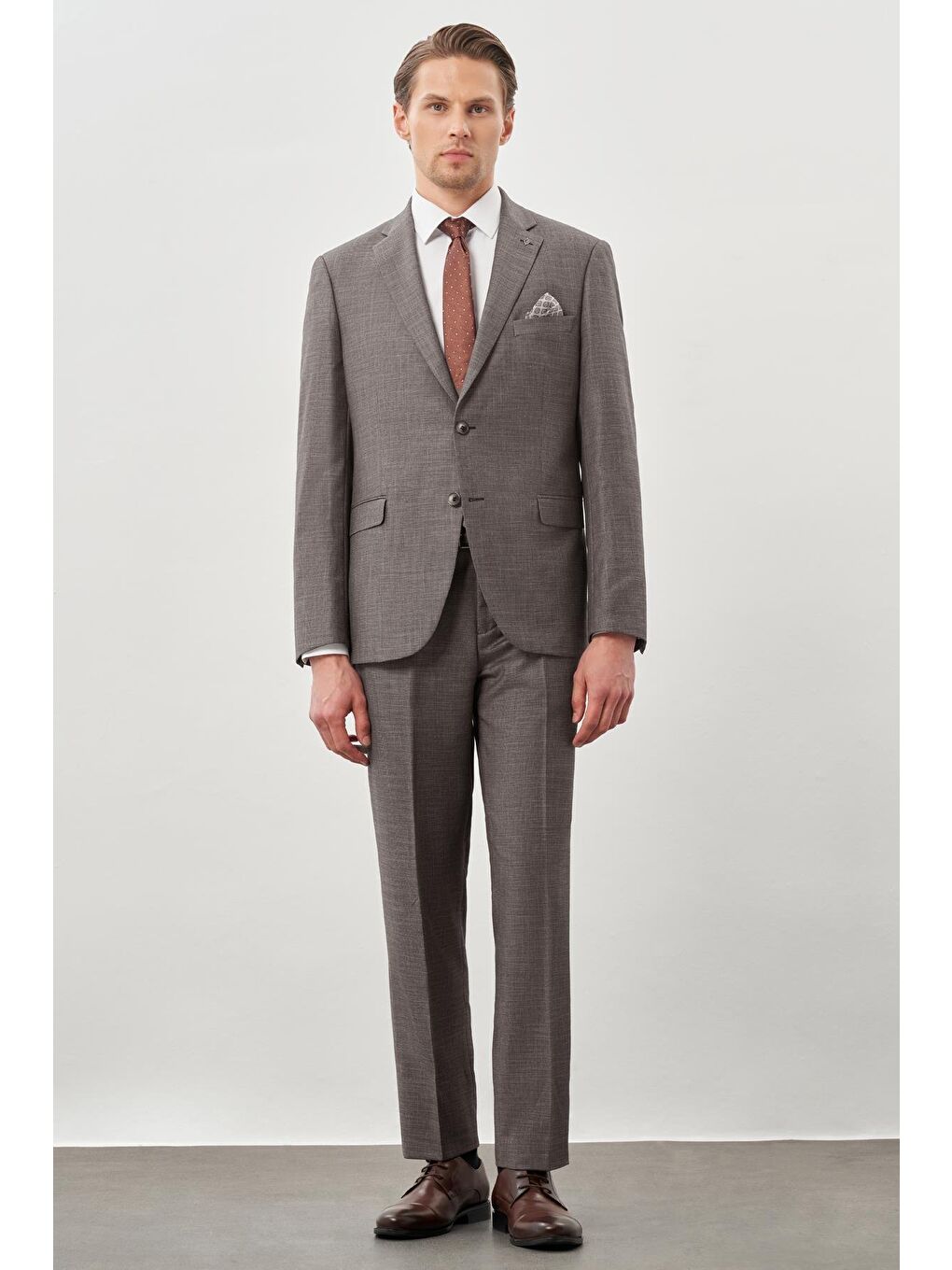 Kahverengi Koyu Vizon Mono Yaka 6 Drop Comfort Fit Classic Takım Elbise 1001245162
