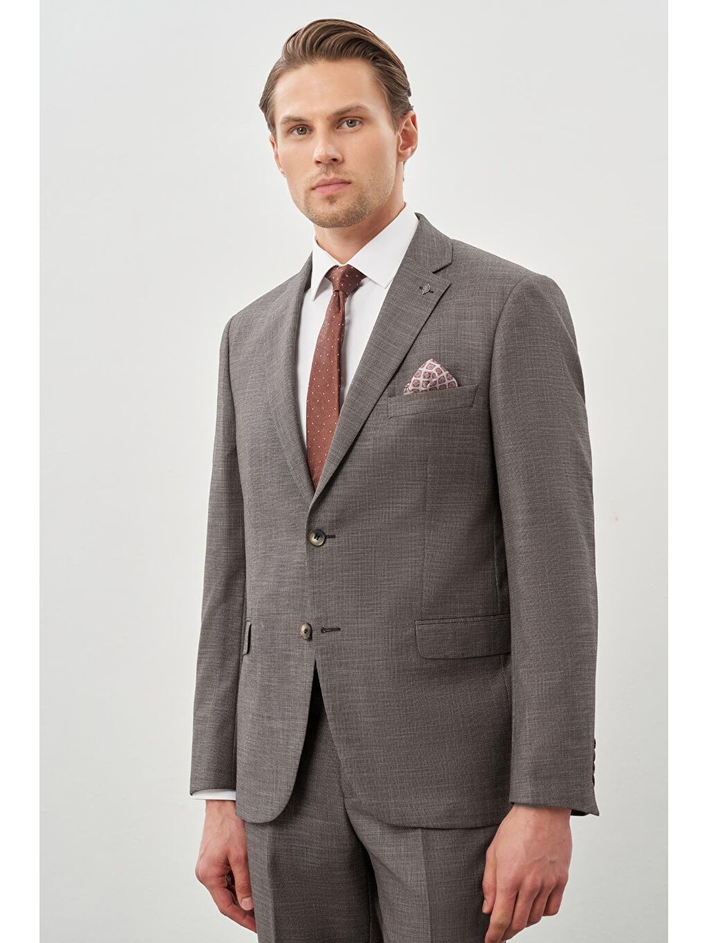 Kahverengi Koyu Vizon Mono Yaka 6 Drop Comfort Fit Classic Takım Elbise 1001245162-1