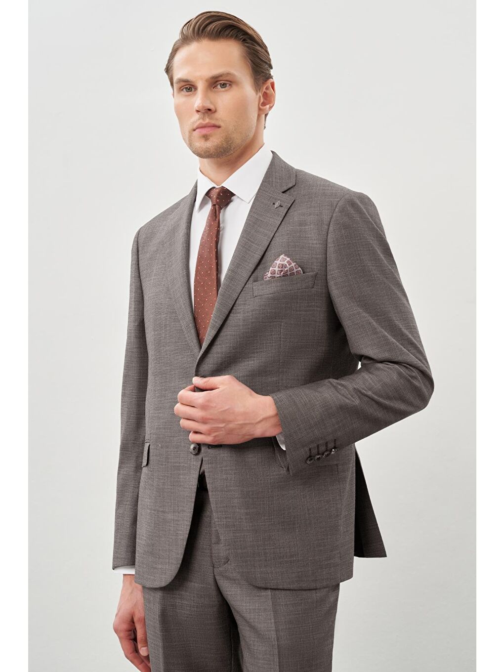 Kahverengi Koyu Vizon Mono Yaka 6 Drop Comfort Fit Classic Takım Elbise 1001245162-2