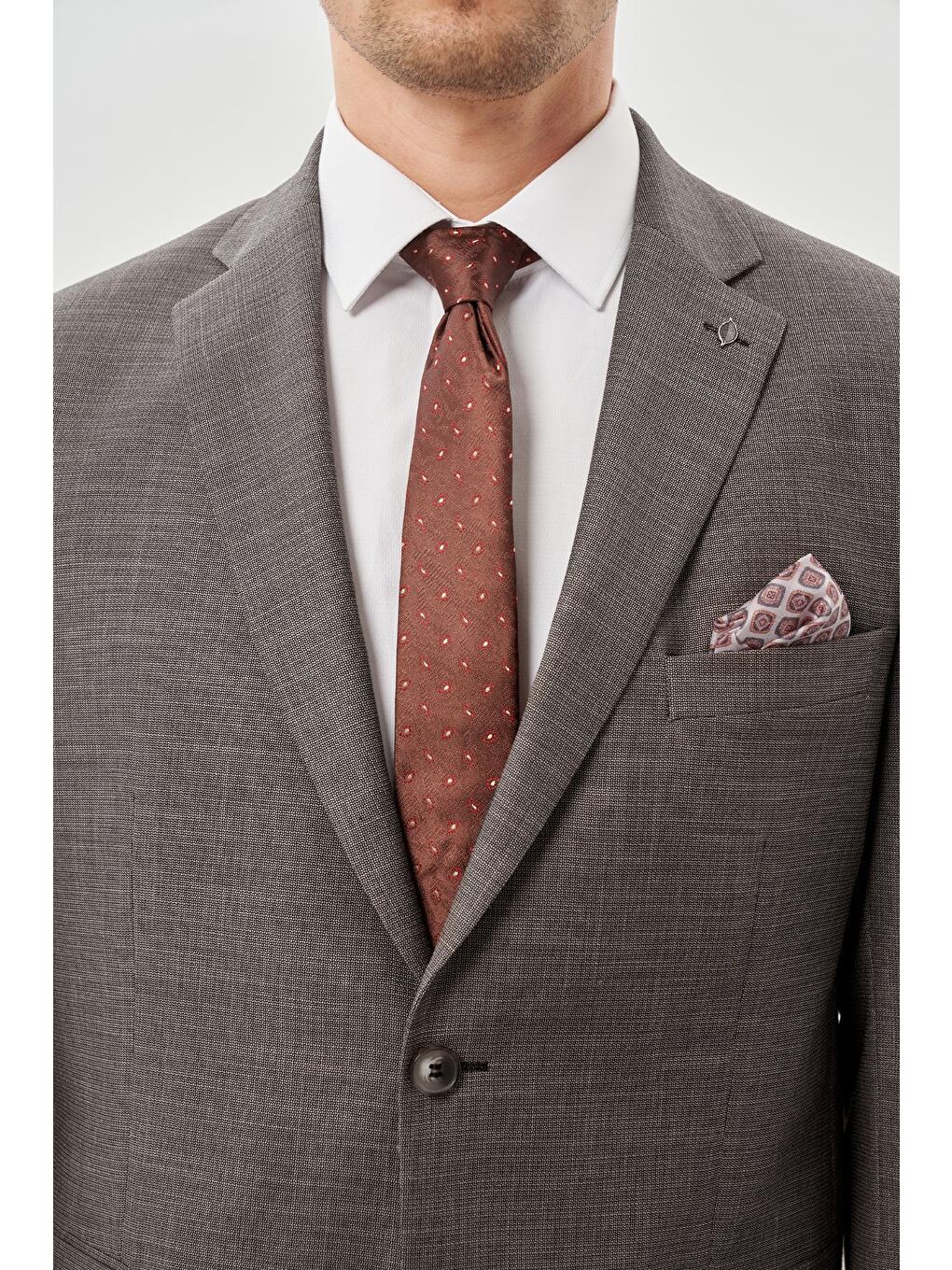 Kahverengi Koyu Vizon Mono Yaka 6 Drop Comfort Fit Classic Takım Elbise 1001245162-3