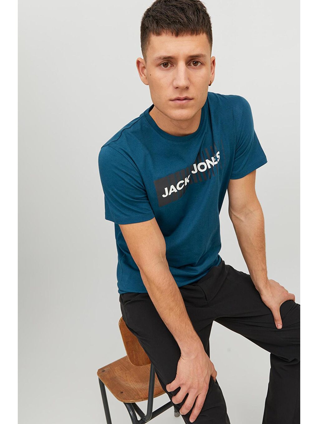 Jack & Jones Petrol Pamuklu Slim Fit Bisiklet Yaka Erkek T Shirt 12233999