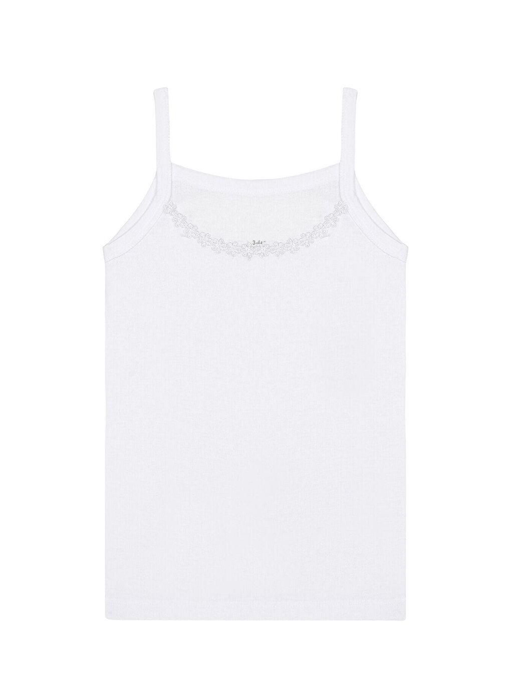 Beyaz Kız Çocuk %100 Pamuklu Ribana Yakası Papatya Brode İp Askılı Atlet | K0805