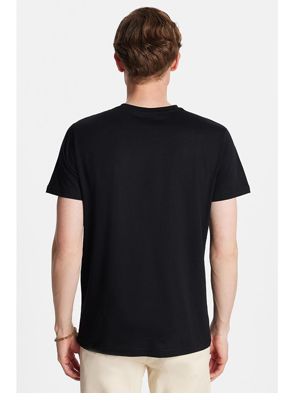 Erkek Slim Fit Dar Kesim %100 Pamuk Yumuşak Dokulu Baskılı Siyah Bisiklet Yaka Tişört-4