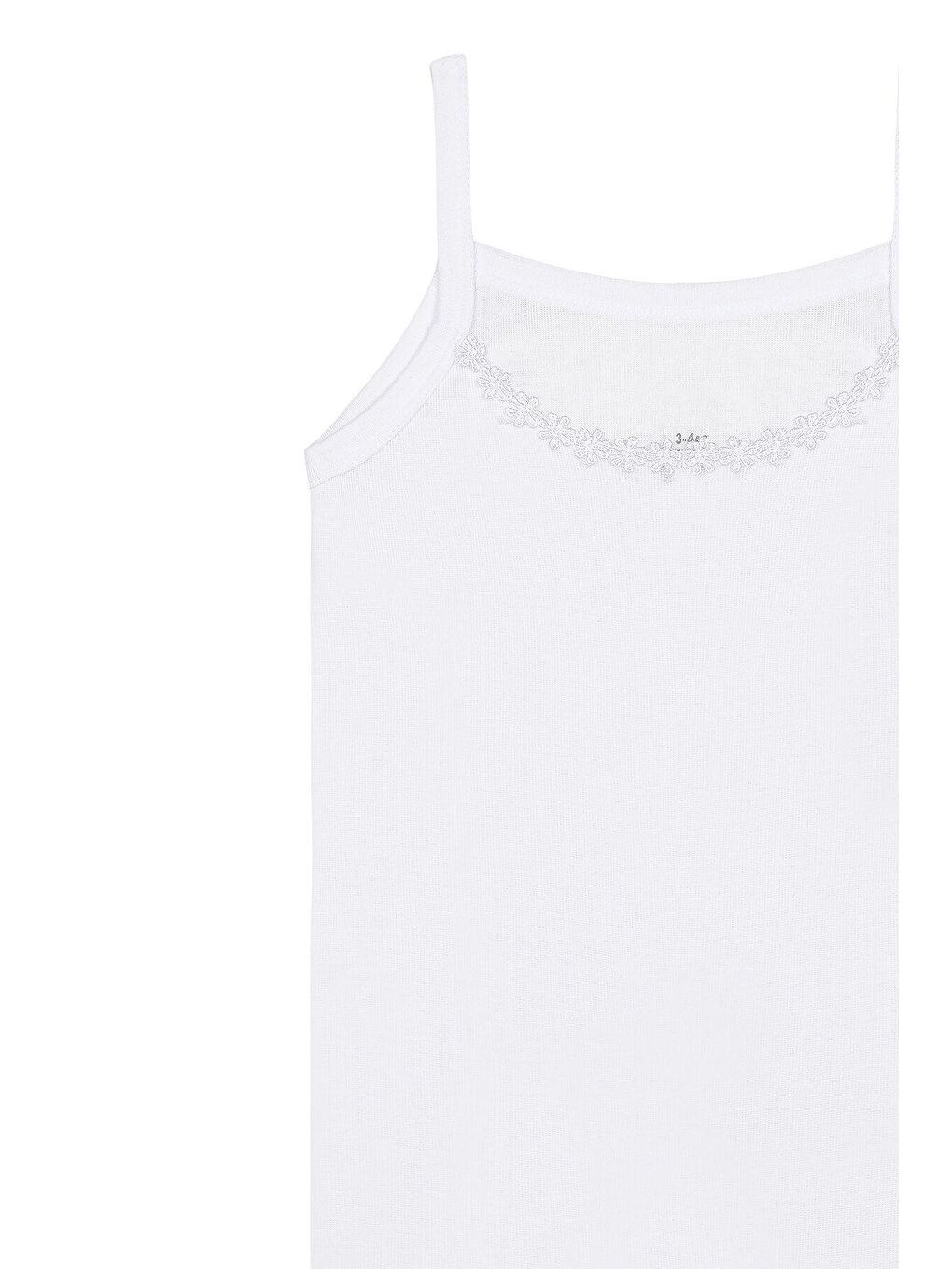 Beyaz Kız Çocuk %100 Pamuklu Ribana Yakası Papatya Brode İp Askılı Atlet | K0805-2