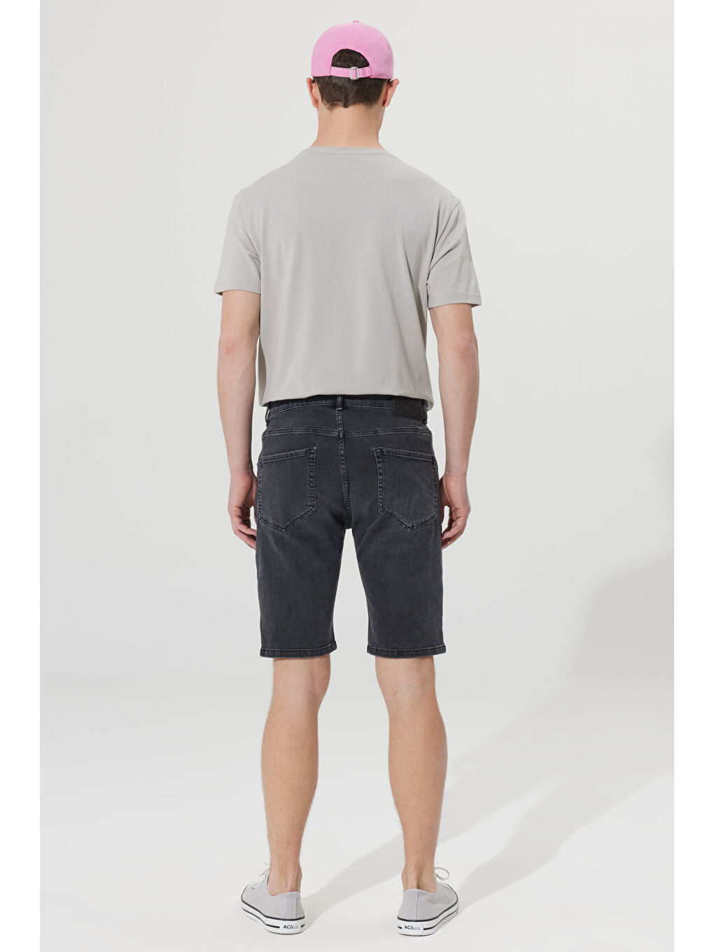 Erkek Gri Slim Fit Dar Kesim Pamuklu Esnek Denim Şort-7