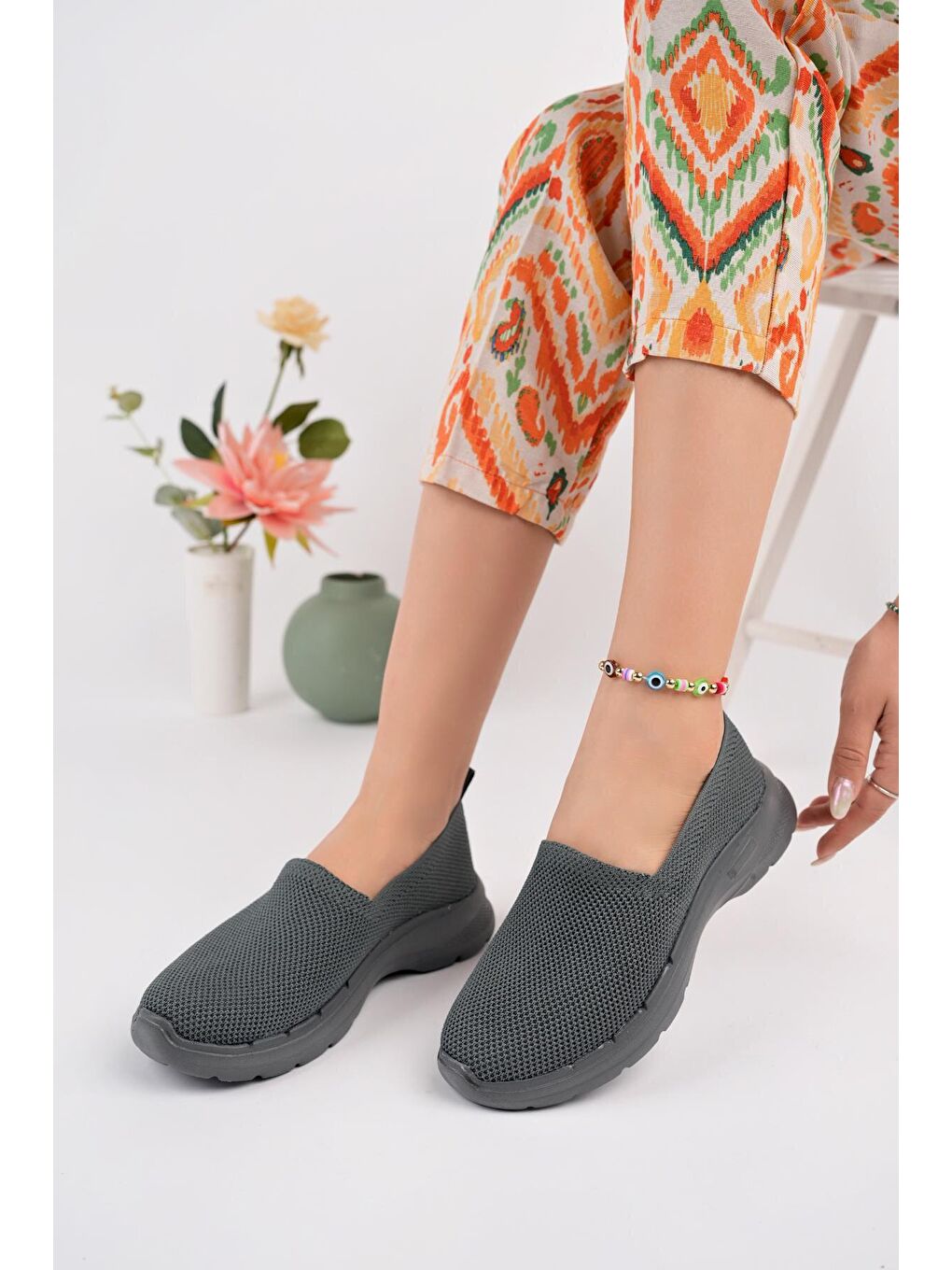 Gri Aqua  Kadın Ortopedik Bağcıksız Nefes Alabilen Hafif Yürüyüş Sneaker Spor Ayakkabı