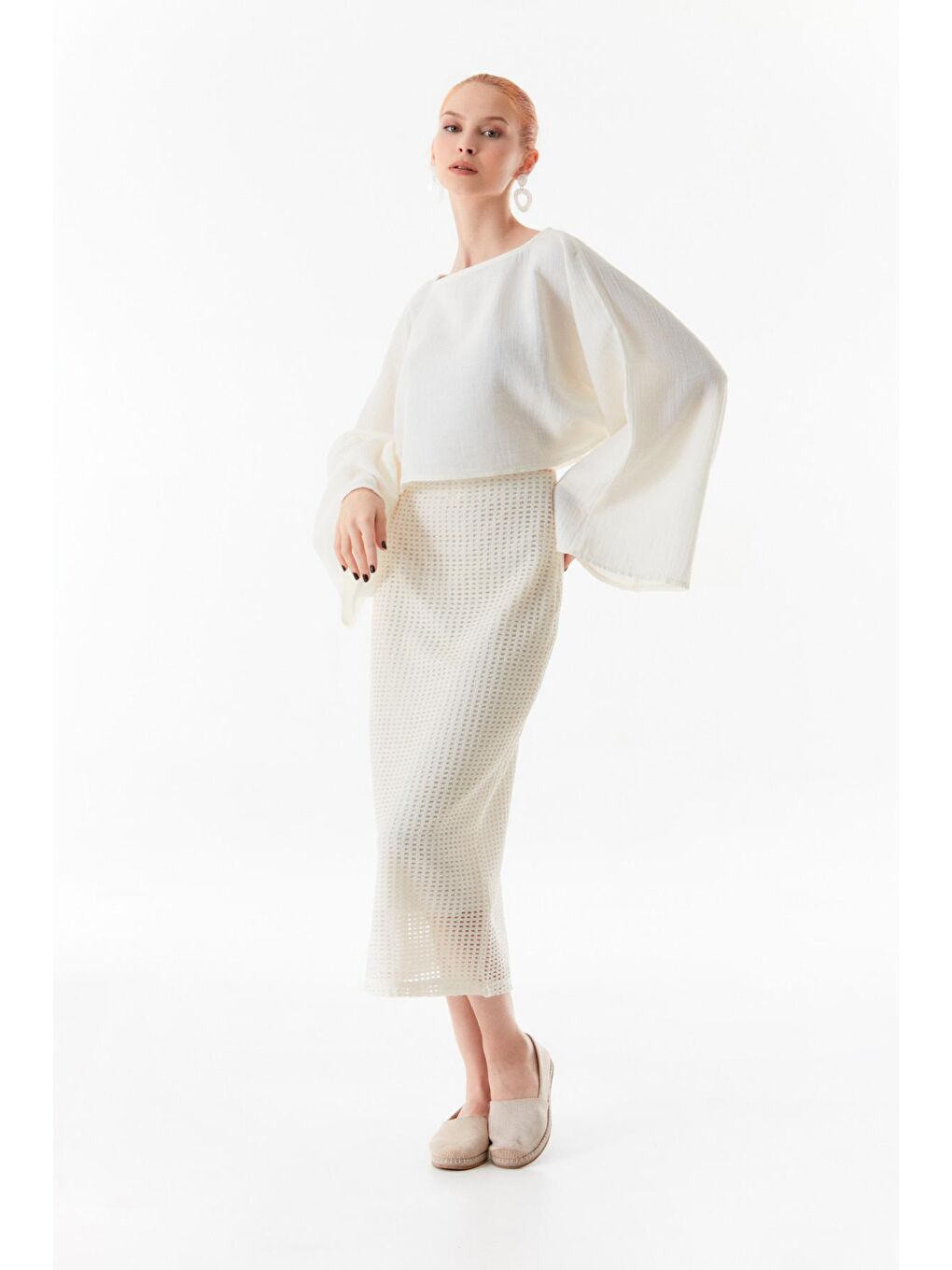 Ekru Basic Triko Etek-1