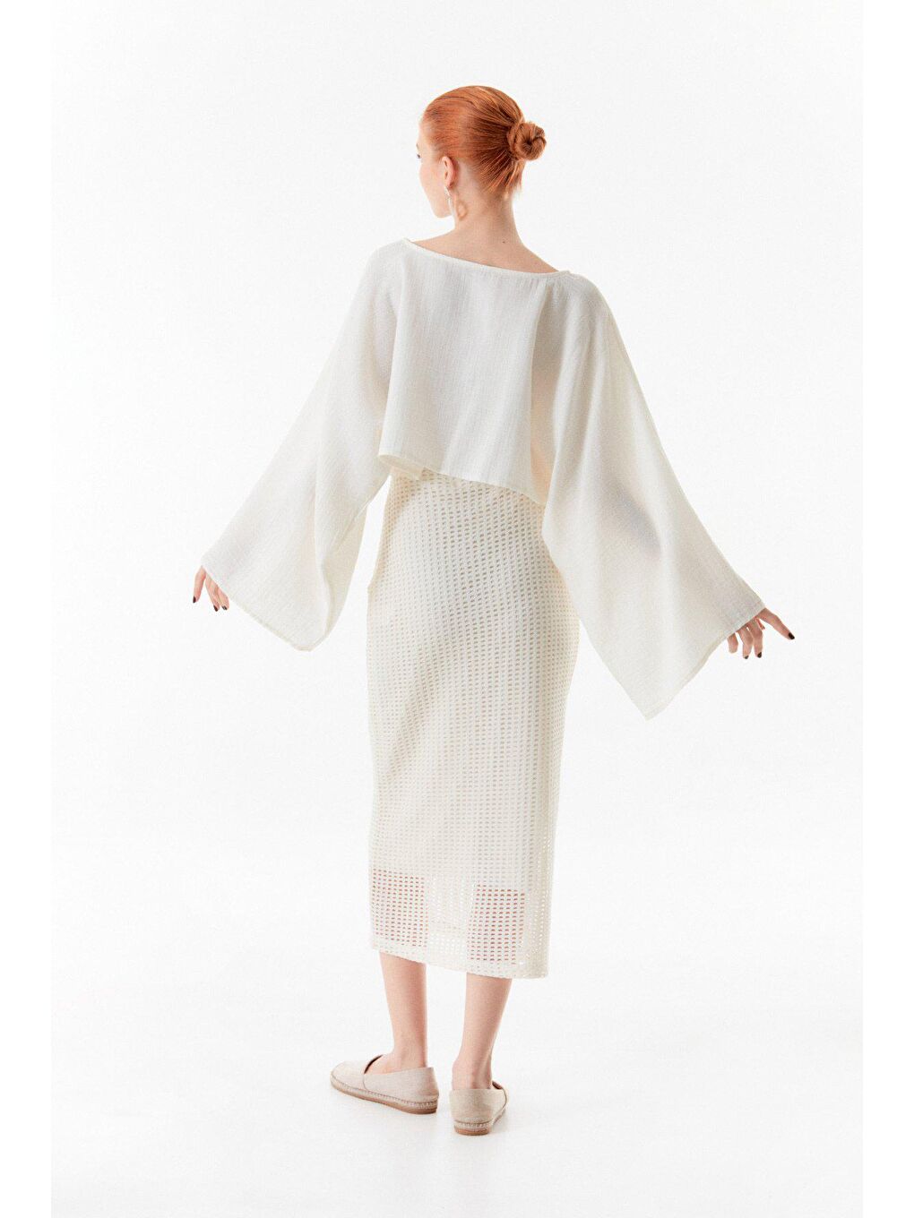 Ekru Basic Triko Etek-2