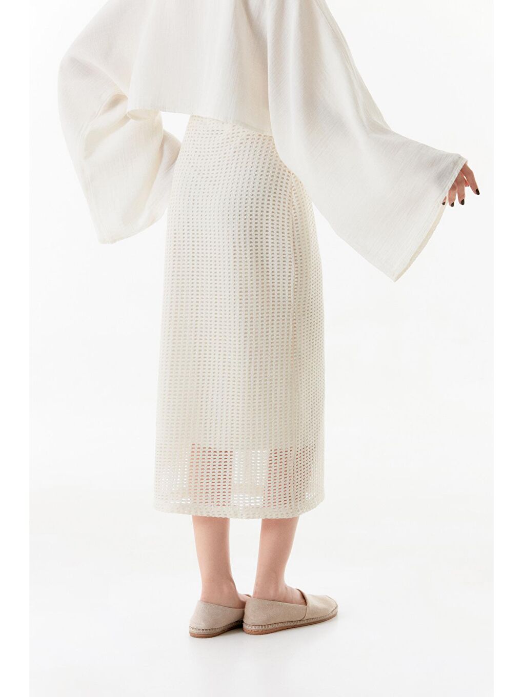 Ekru Basic Triko Etek-3