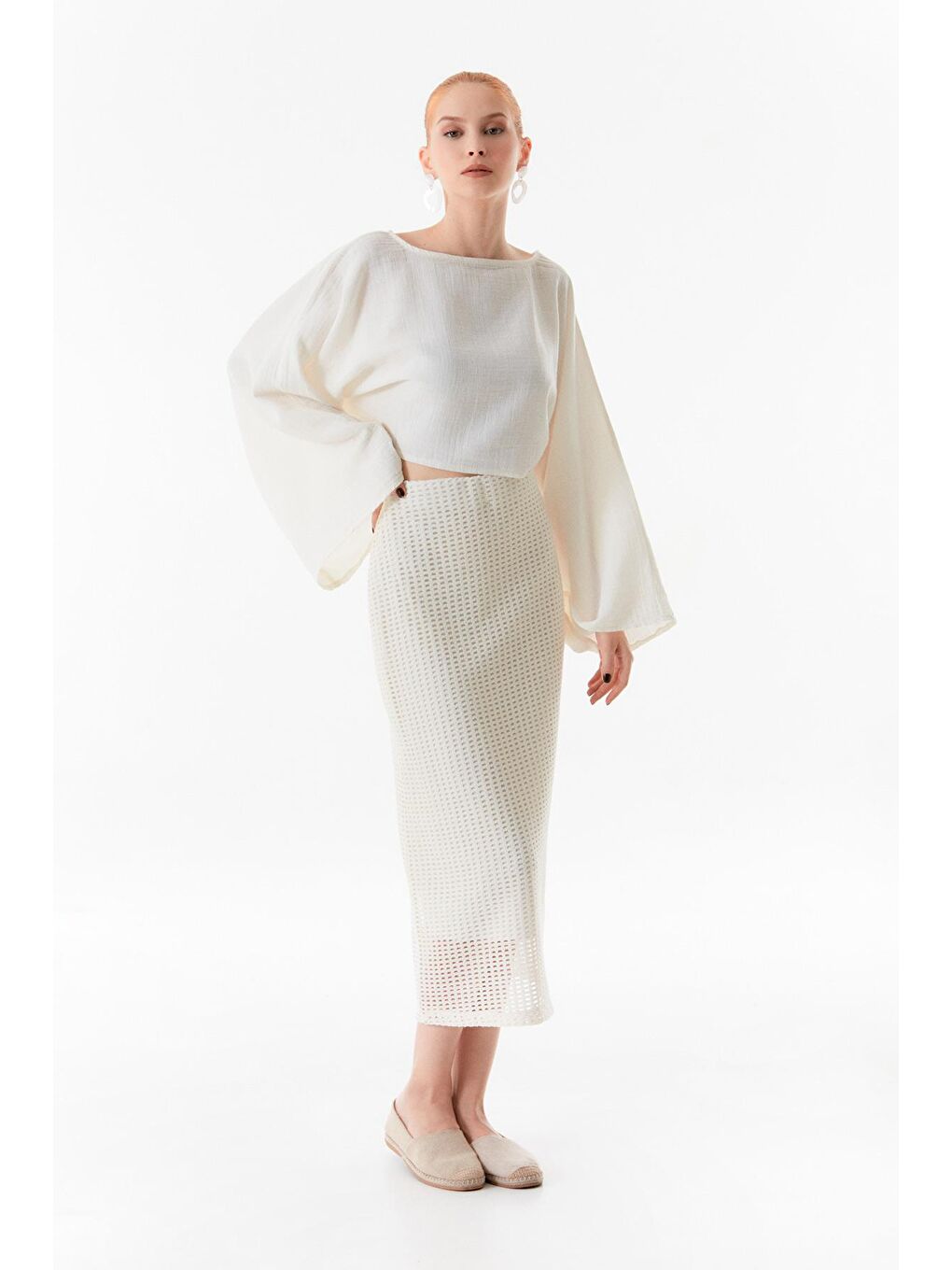 Ekru Basic Triko Etek-4