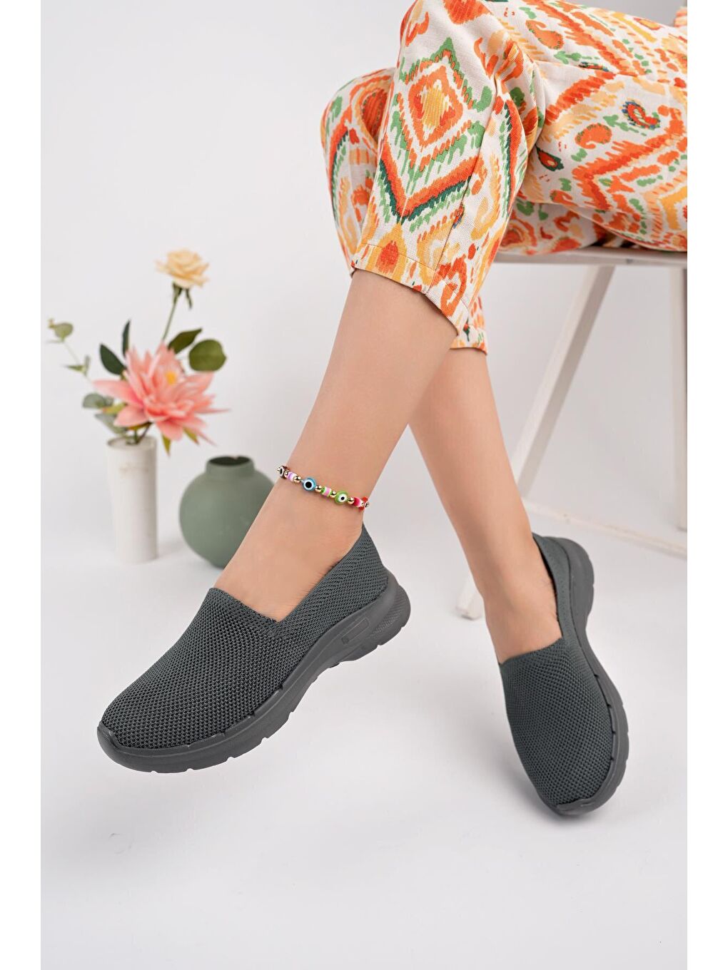 Gri Aqua  Kadın Ortopedik Bağcıksız Nefes Alabilen Hafif Yürüyüş Sneaker Spor Ayakkabı-1