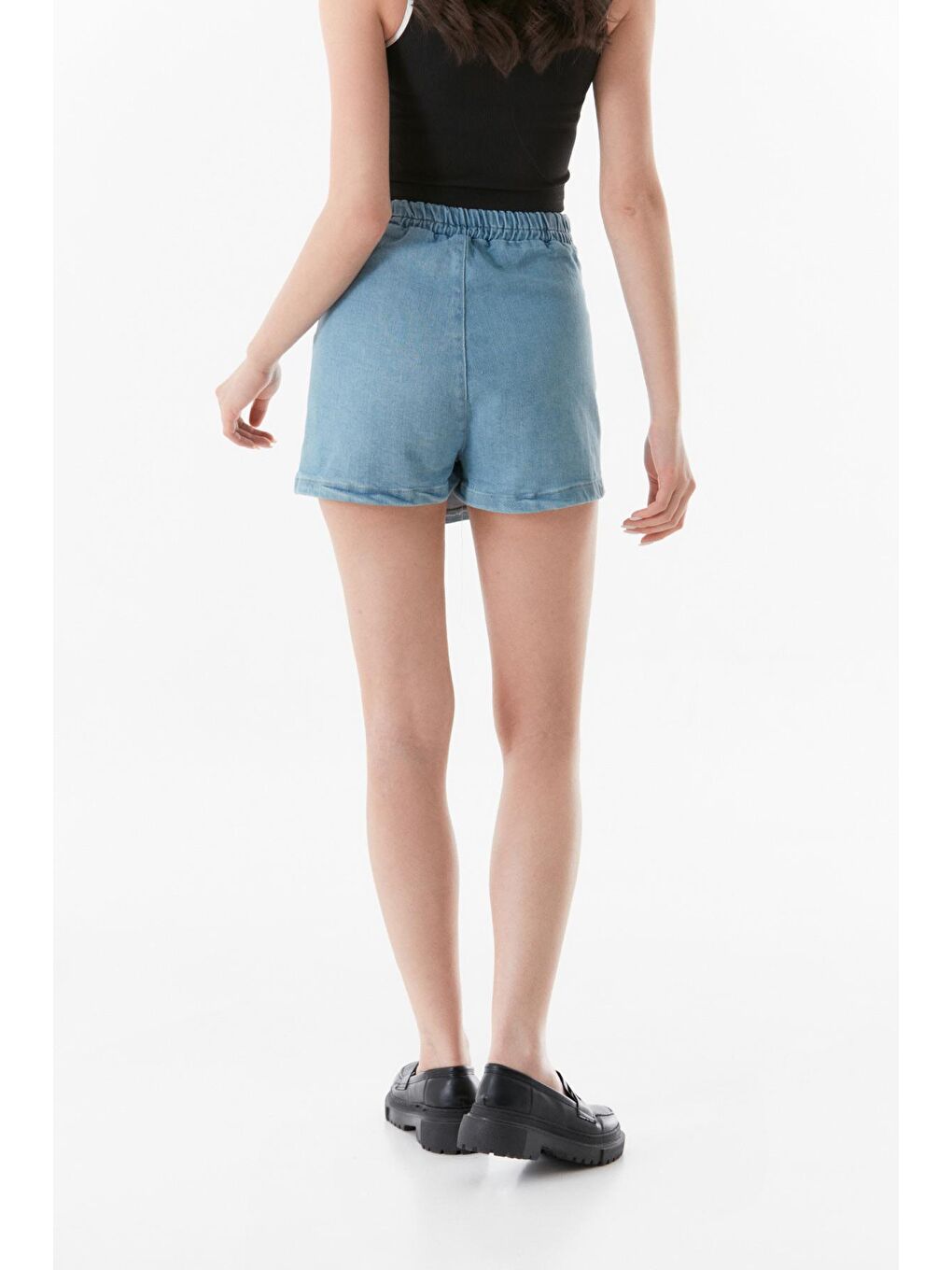 Mavi Yanı Fermuarlı Şort Etek-3
