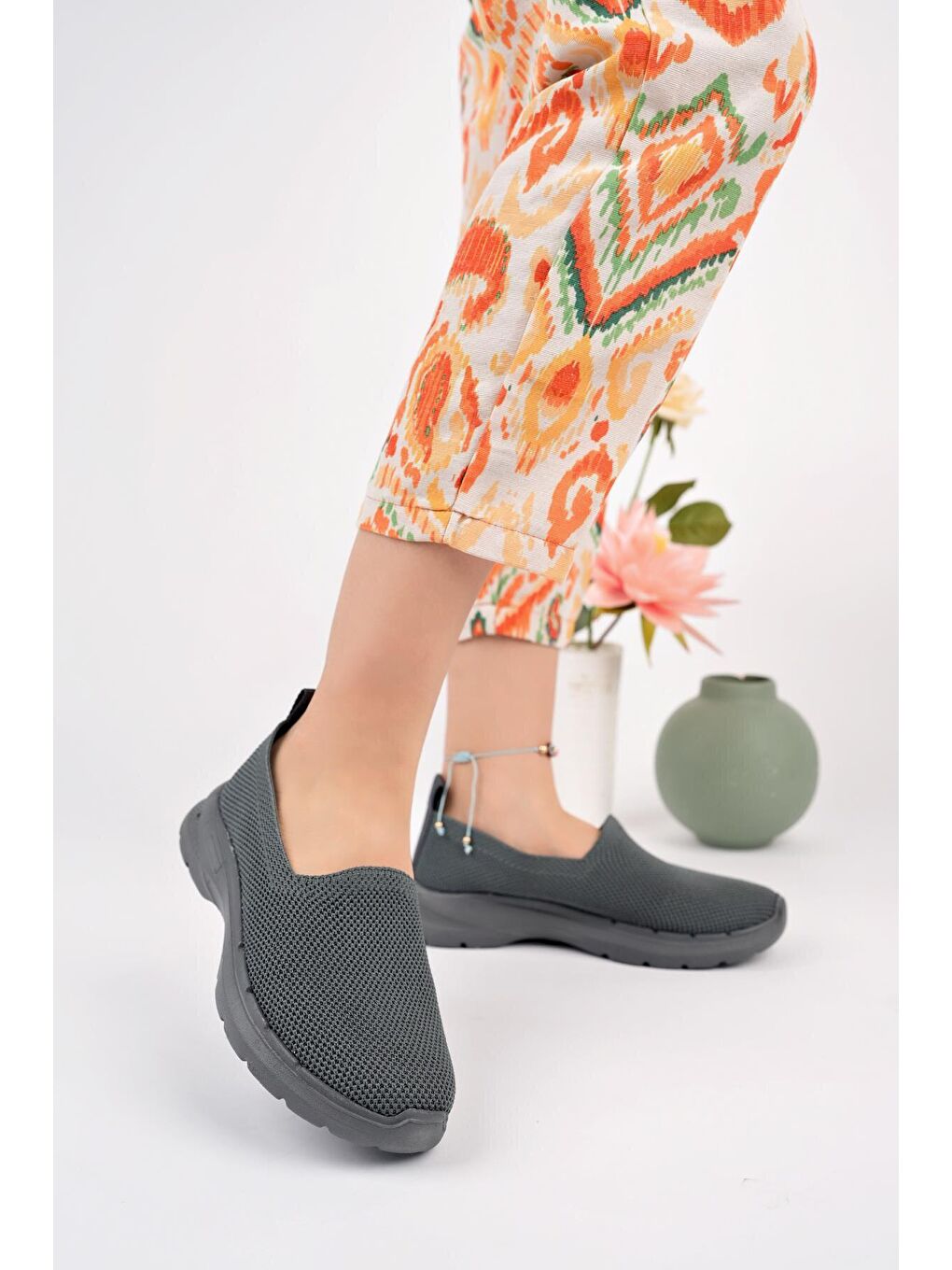 Gri Aqua  Kadın Ortopedik Bağcıksız Nefes Alabilen Hafif Yürüyüş Sneaker Spor Ayakkabı-3