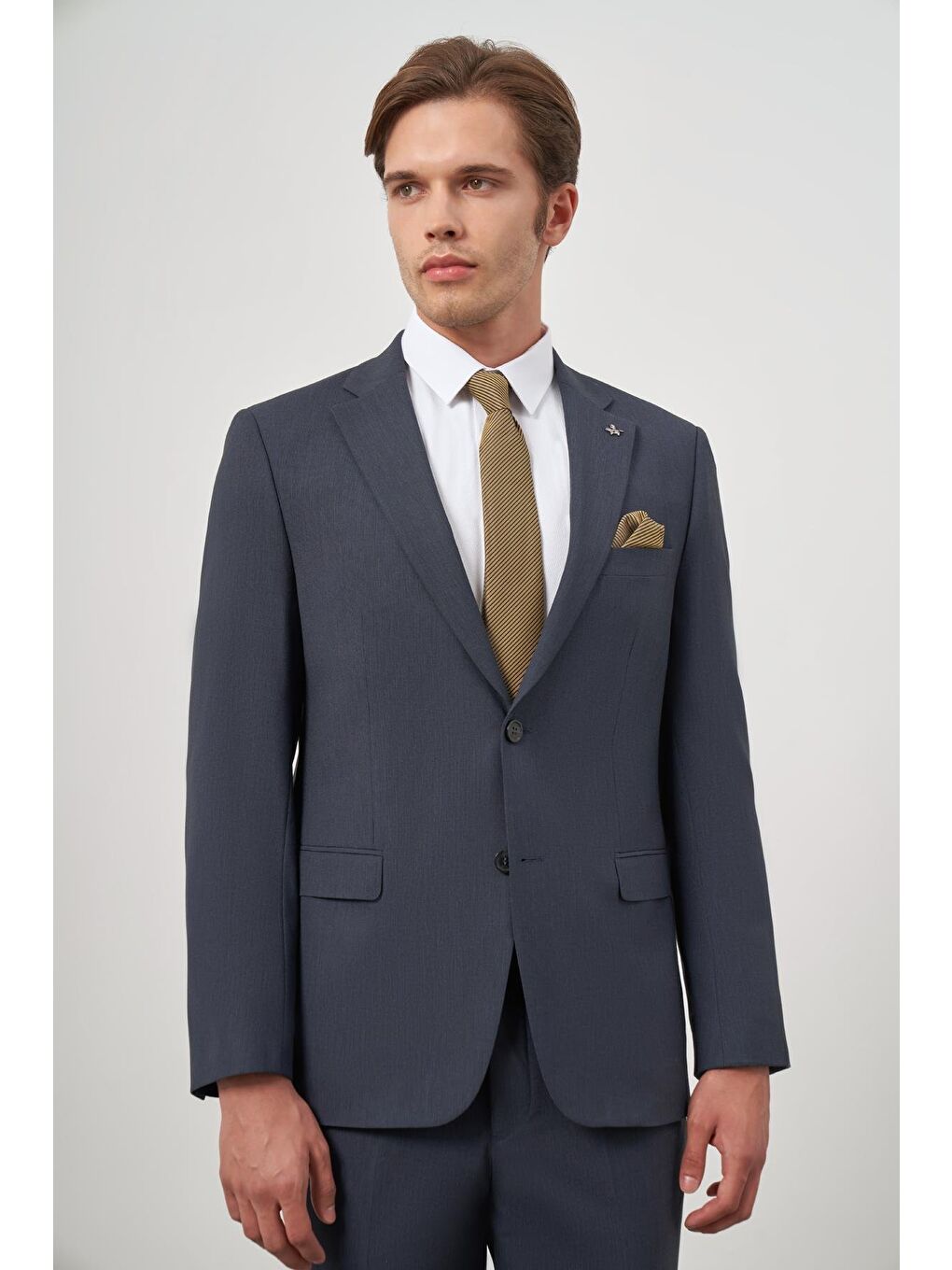 Koyu Lacivert Kendinden Mono Yaka 2 Düğme 6 Drop Comfort Fit Classic Takım Elbise 1001240189