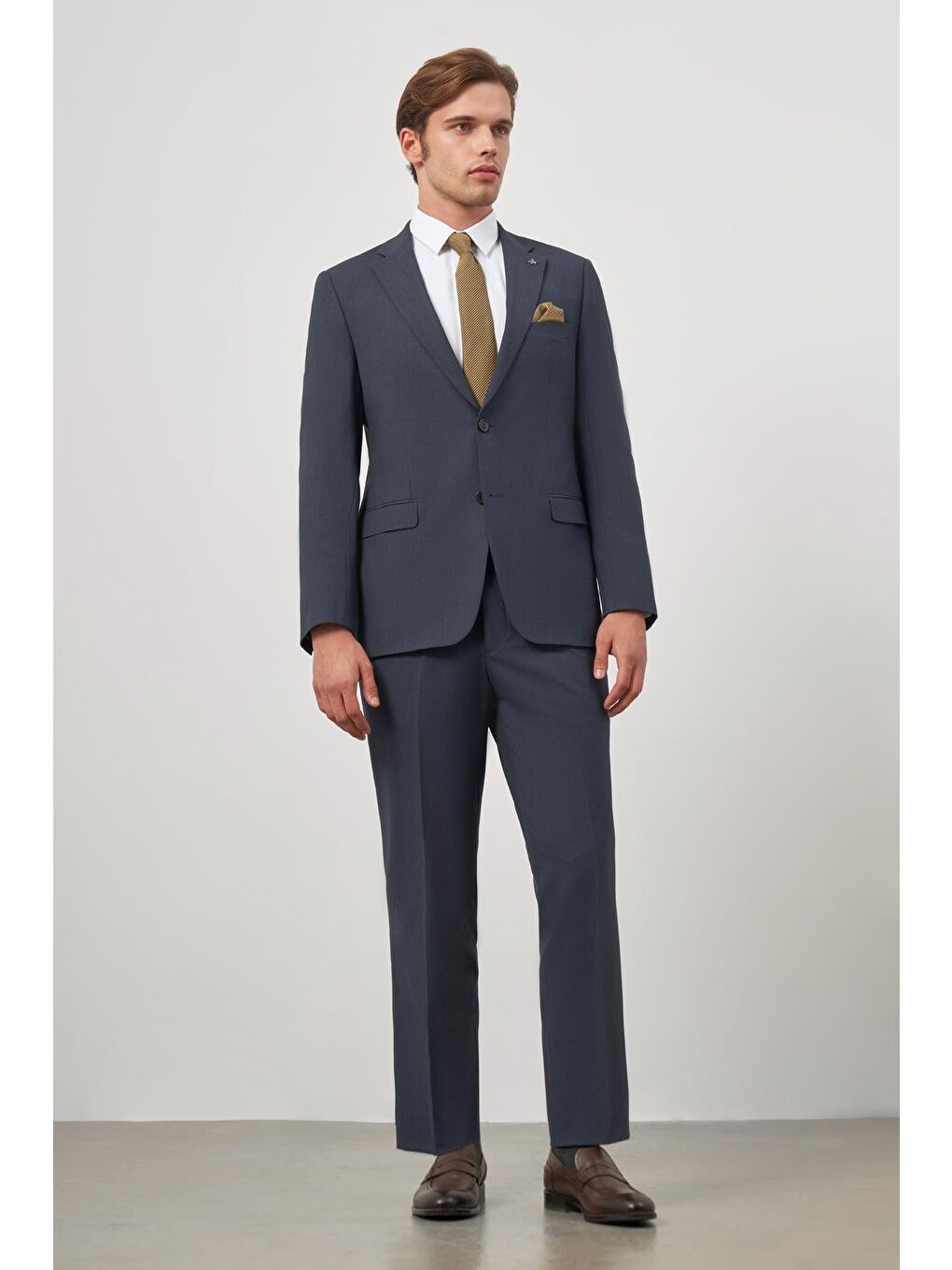 Koyu Lacivert Kendinden Mono Yaka 2 Düğme 6 Drop Comfort Fit Classic Takım Elbise 1001240189-1