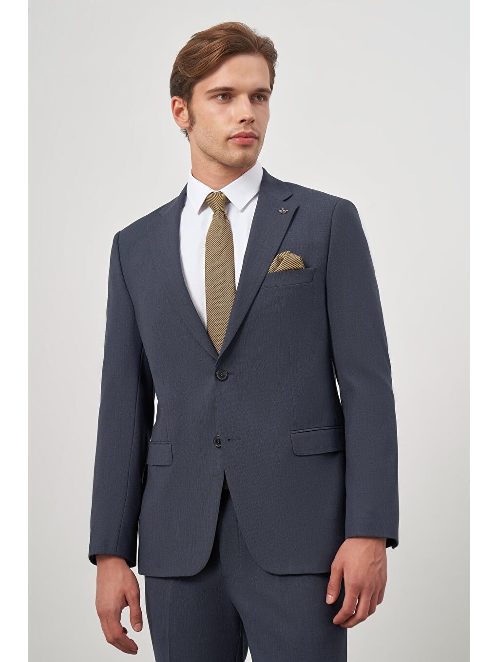 Koyu Lacivert Kendinden Mono Yaka 2 Düğme 6 Drop Comfort Fit Classic Takım Elbise 1001240189-4