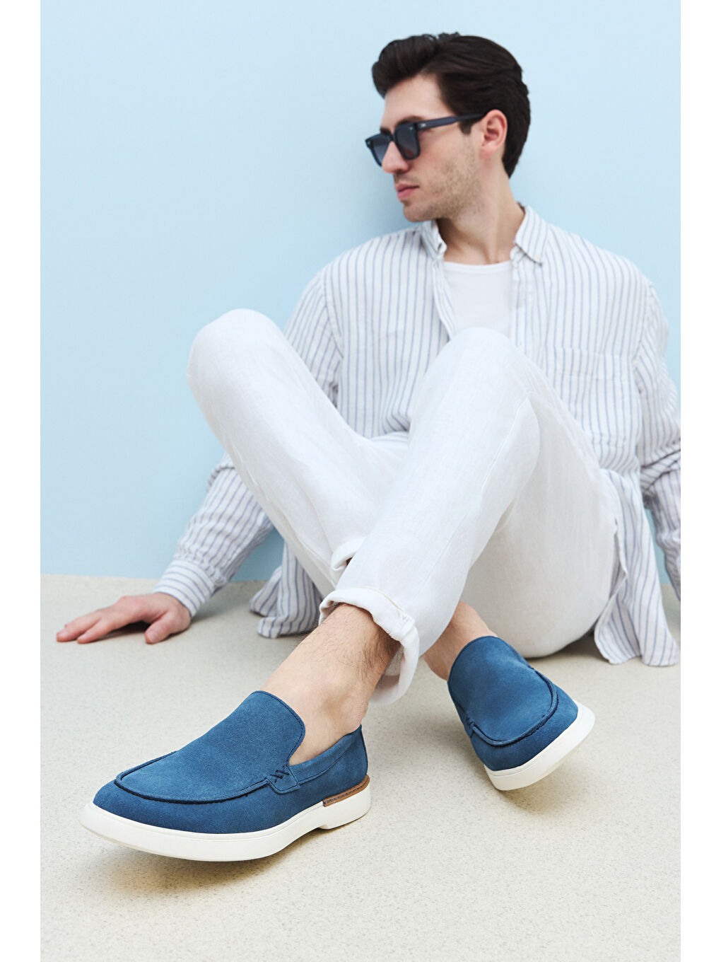 Erkek Hakiki Deri Ayakkabı 1511007ZB042 Mavi-5