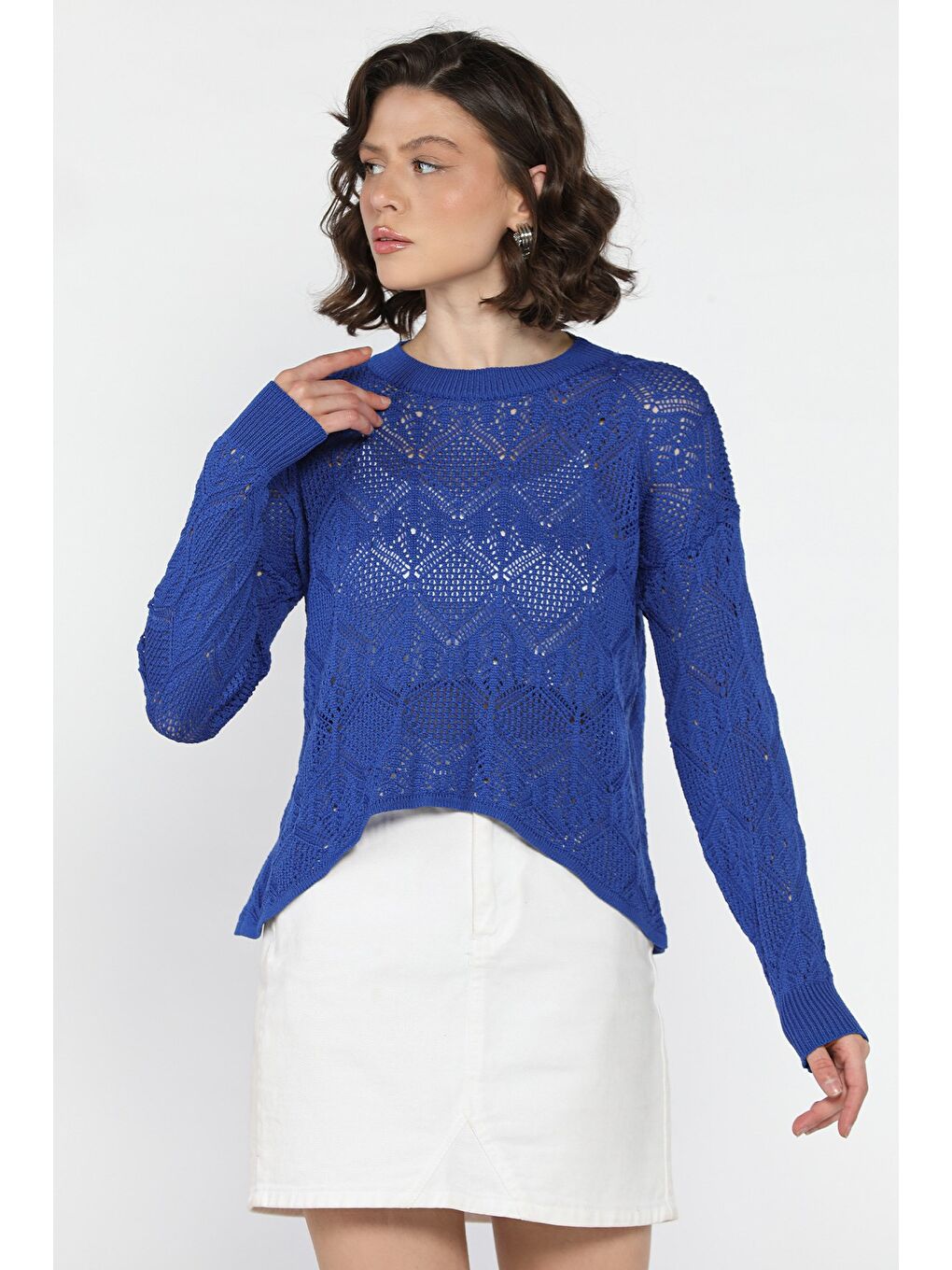 Mavi Ajurlu Kadın Triko Bluz-1