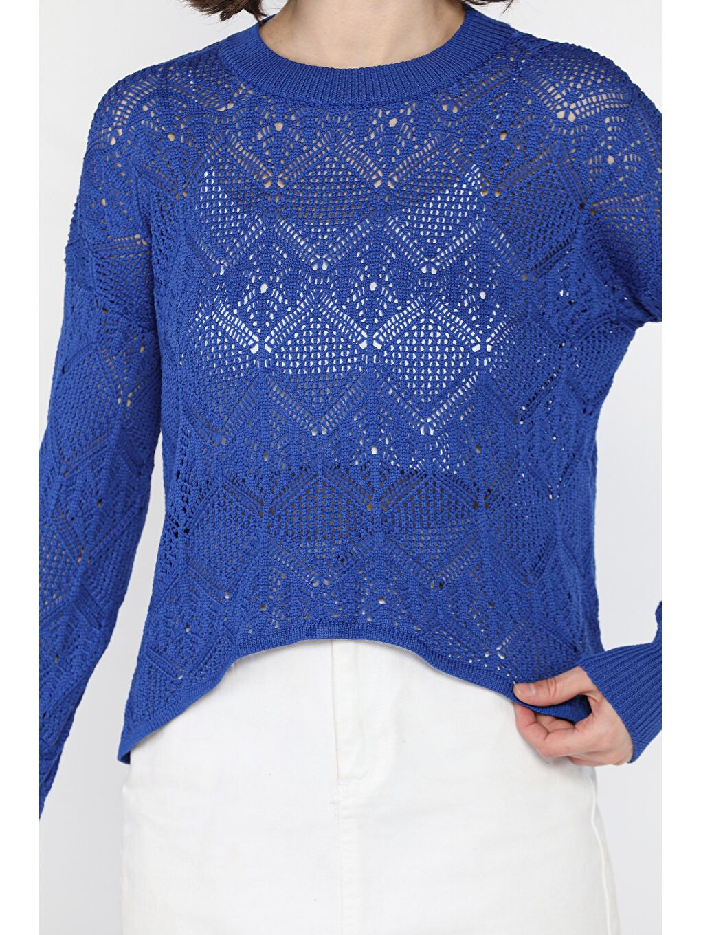 Mavi Ajurlu Kadın Triko Bluz-2