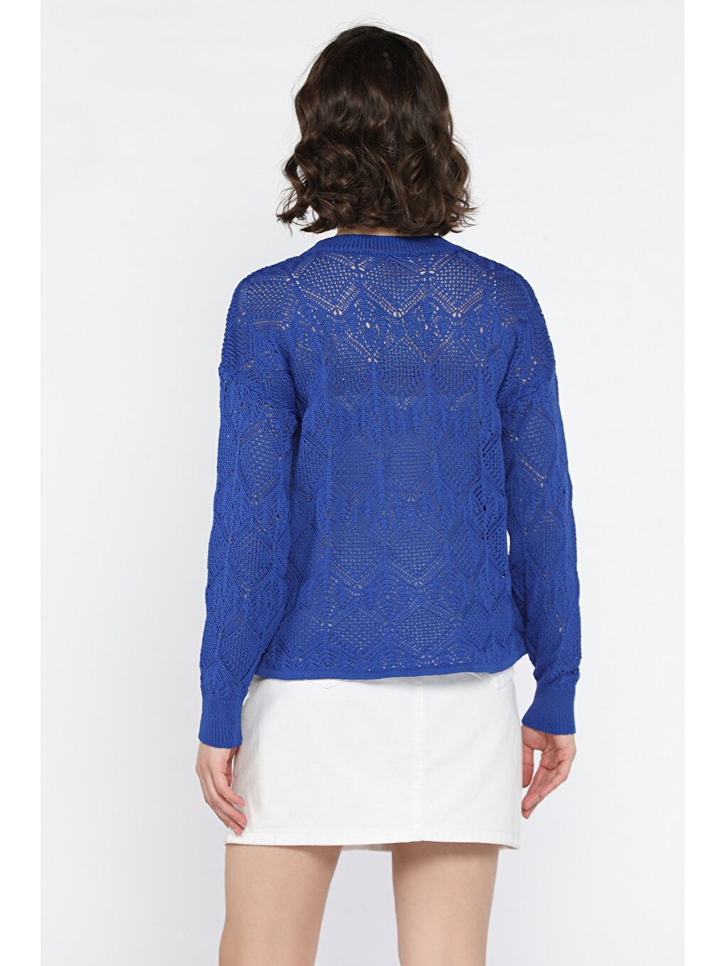 Mavi Ajurlu Kadın Triko Bluz-3