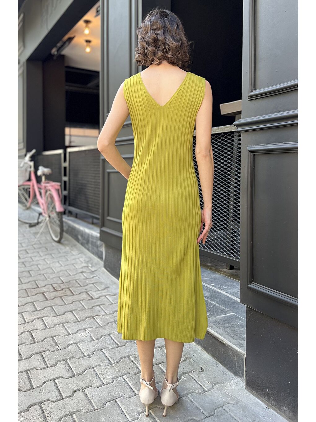 Yeşil Kadın Sıfır Kol Triko Elbise-2