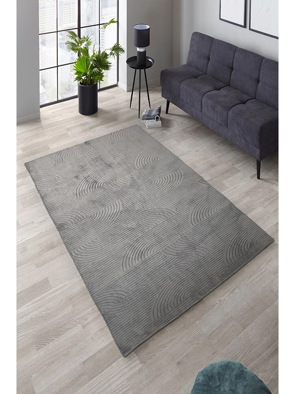 Gri Kendinden Desenli Halı, Yumuşak, Kaydırmaz Taban, Yıkanabilir, Modern Halı-1