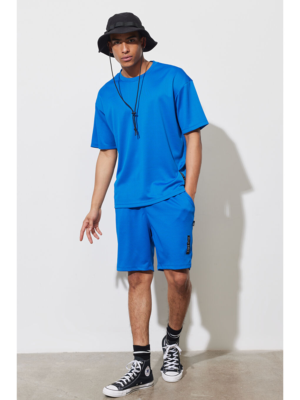 Mavi Erkek Saks Loose Fit Bisiklet Yaka Kısa Kollu Yumuşak Dokulu Spor Spor Tişört-1