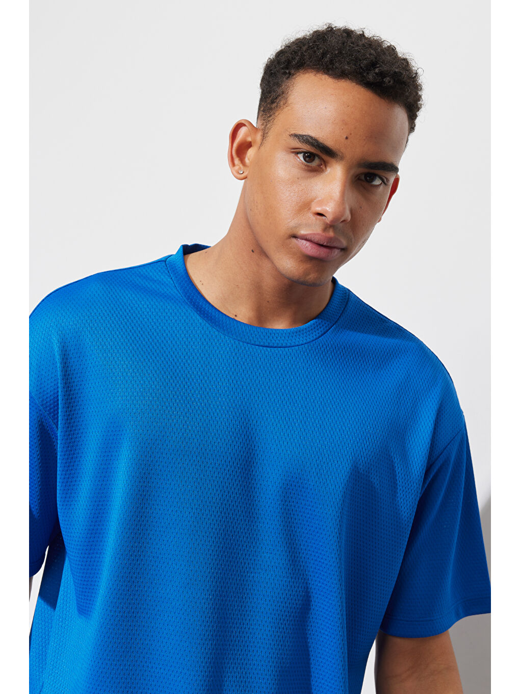 Mavi Erkek Saks Loose Fit Bisiklet Yaka Kısa Kollu Yumuşak Dokulu Spor Spor Tişört-2