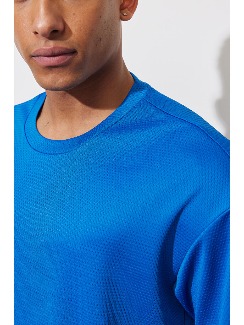 Mavi Erkek Saks Loose Fit Bisiklet Yaka Kısa Kollu Yumuşak Dokulu Spor Spor Tişört-3