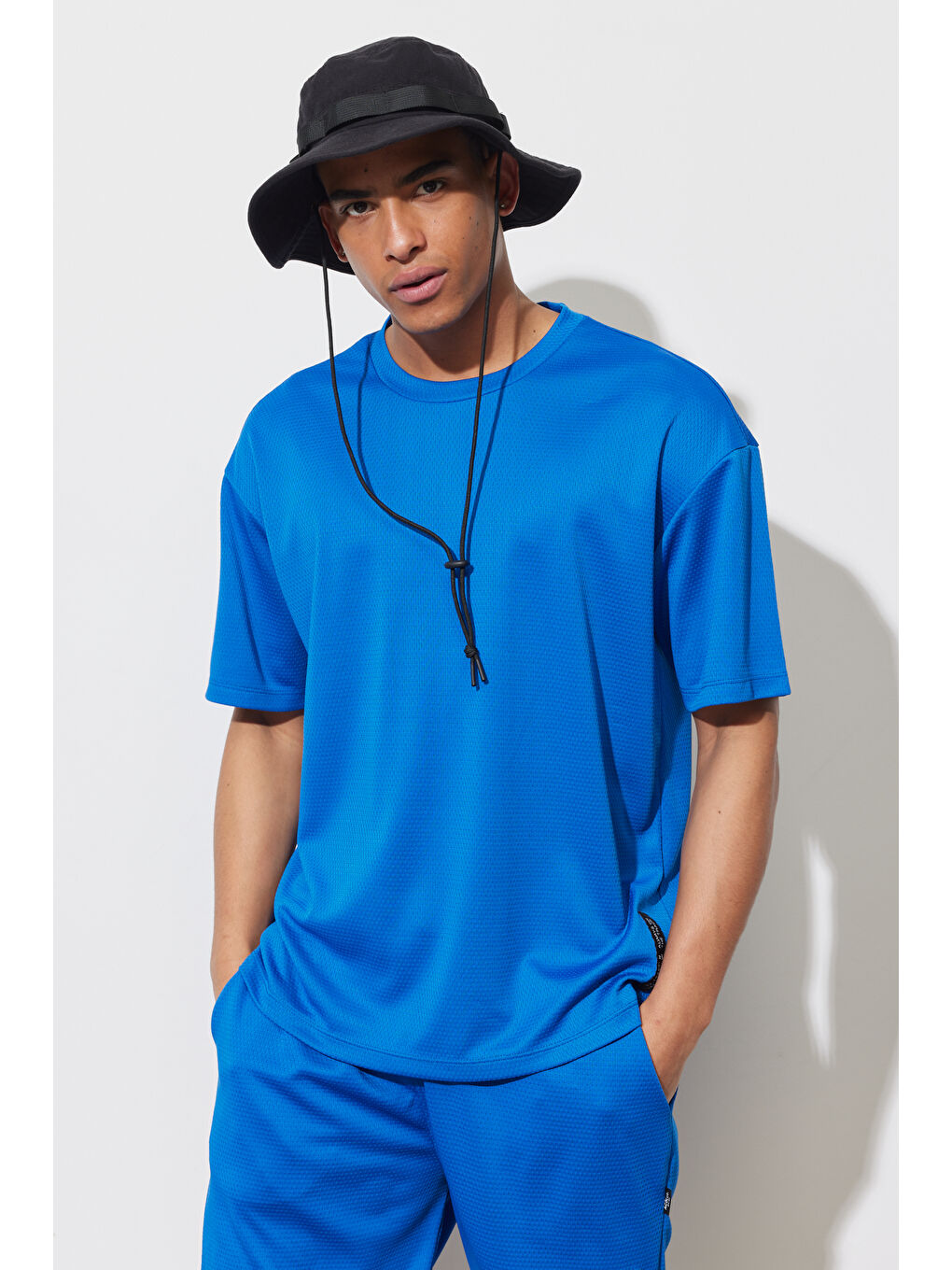 Mavi Erkek Saks Loose Fit Bisiklet Yaka Kısa Kollu Yumuşak Dokulu Spor Spor Tişört-5