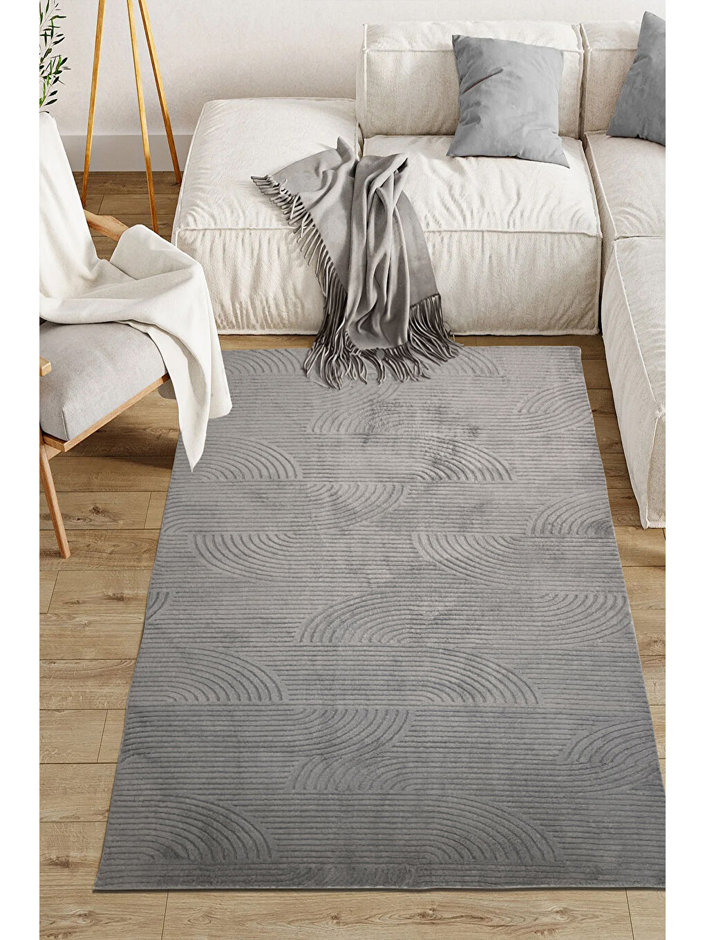 Gri Kendinden Desenli Halı, Yumuşak, Kaydırmaz Taban, Yıkanabilir, Modern Halı-2