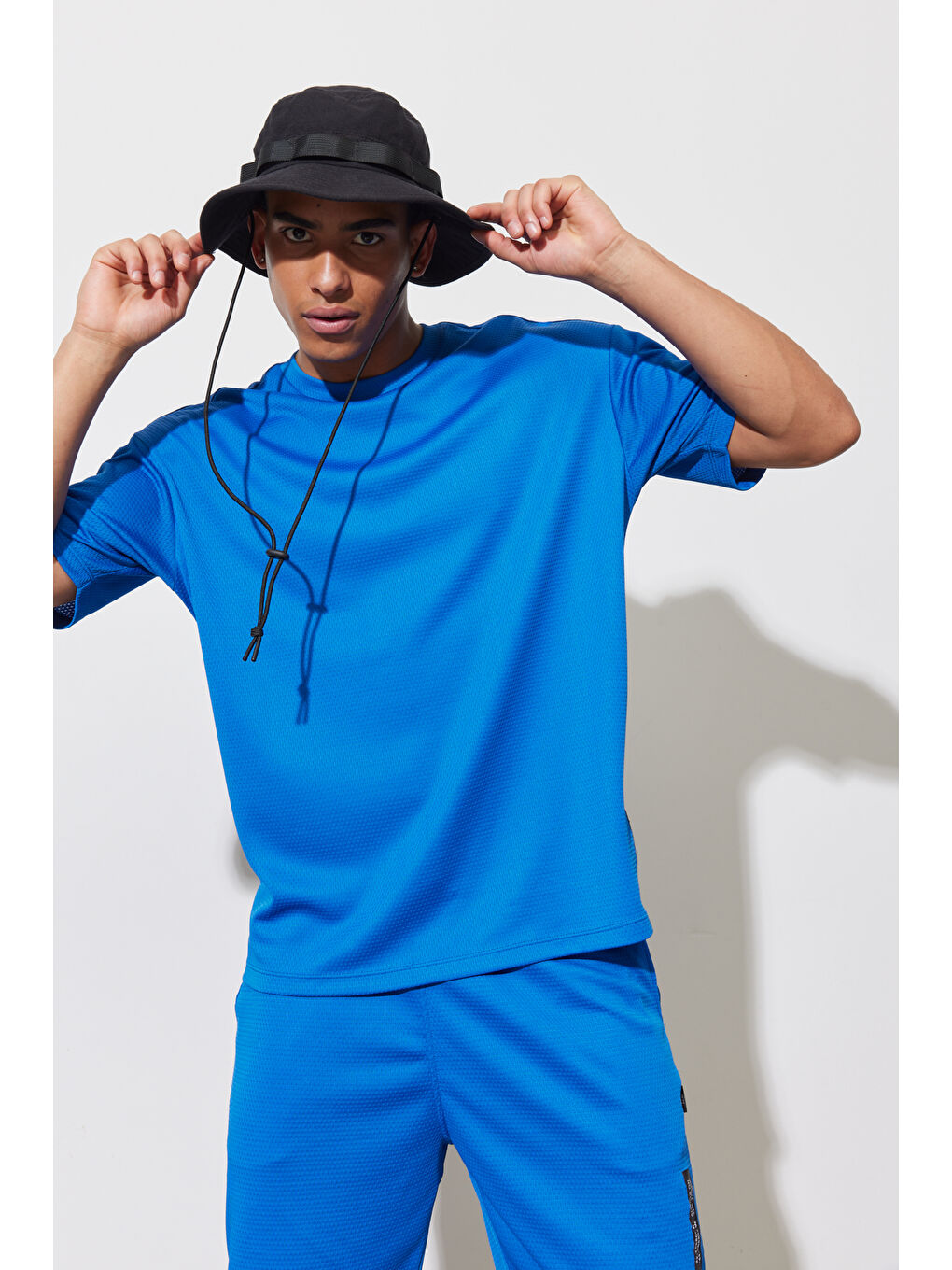 Mavi Erkek Saks Loose Fit Bisiklet Yaka Kısa Kollu Yumuşak Dokulu Spor Spor Tişört-6