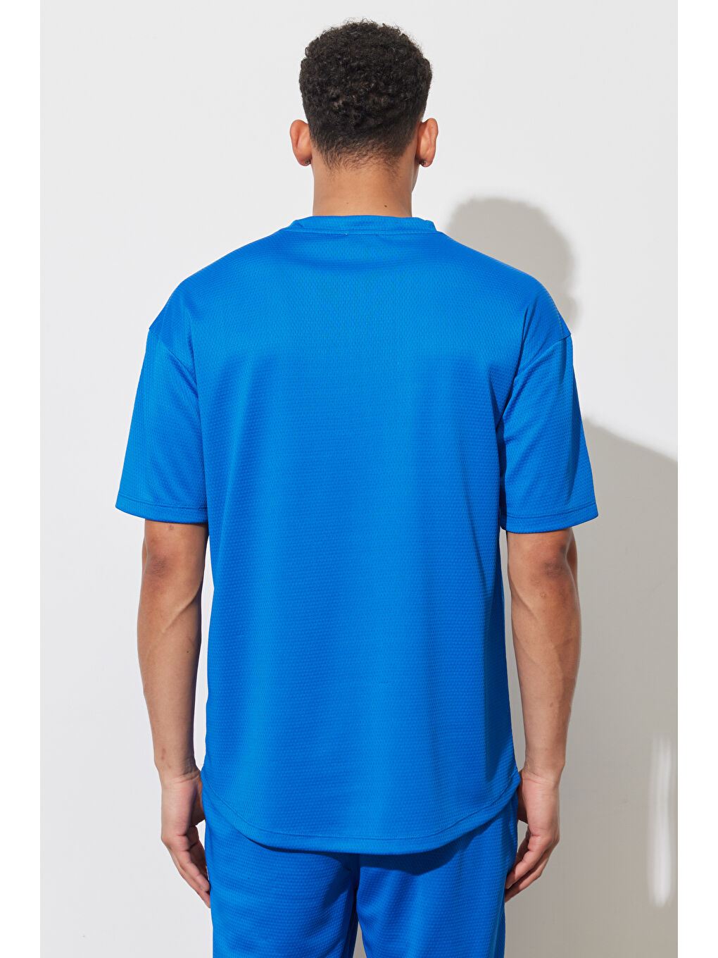 Mavi Erkek Saks Loose Fit Bisiklet Yaka Kısa Kollu Yumuşak Dokulu Spor Spor Tişört-7