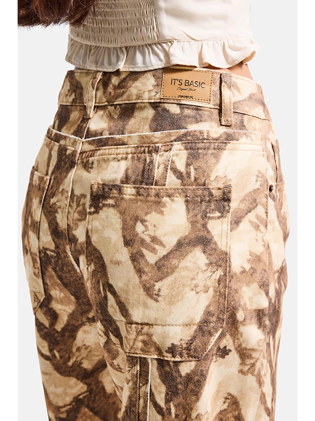 Kahverengi Kadın Kahve 7s6 Desen-10 Boyfriend Bol Kesim Özel Baskılı Kumaş Tasarım Denim Jean-2