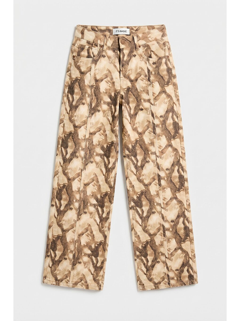 Kahverengi Kadın Kahve 7s6 Desen-10 Boyfriend Bol Kesim Özel Baskılı Kumaş Tasarım Denim Jean-3