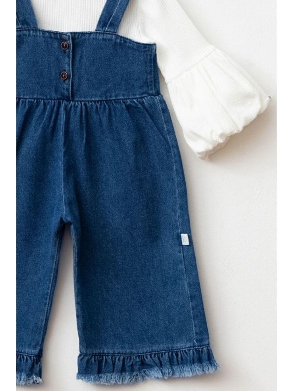 Mavi Kız Bebek Jean Püsküllü Salopet Ve Pamuklu Body 2'Li Takım-1