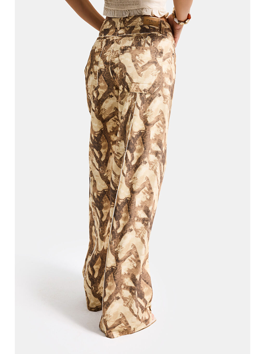 Kahverengi Kadın Kahve 7s6 Desen-10 Boyfriend Bol Kesim Özel Baskılı Kumaş Tasarım Denim Jean-4