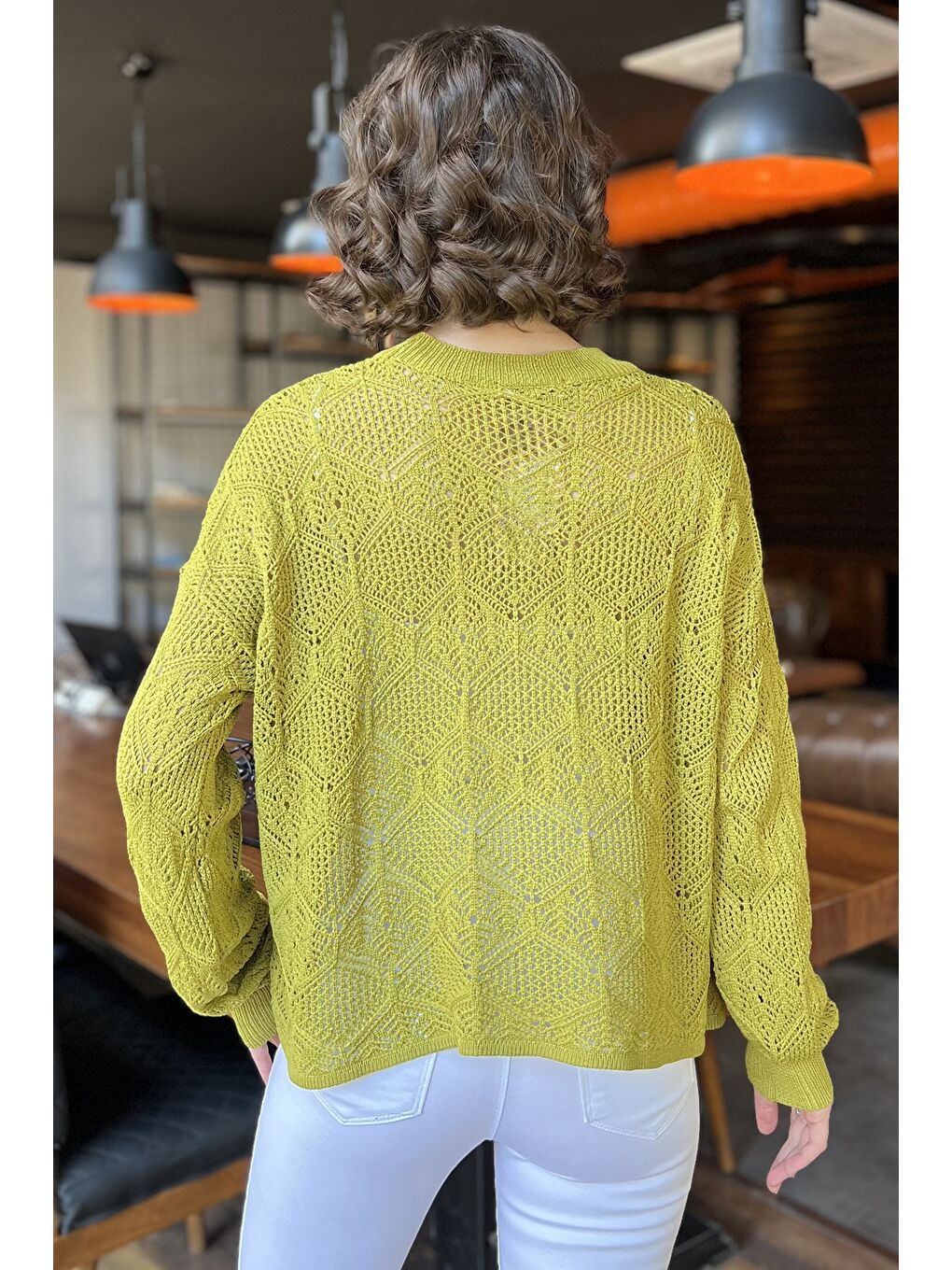 Yeşil Ajurlu Kadın Triko Bluz-2