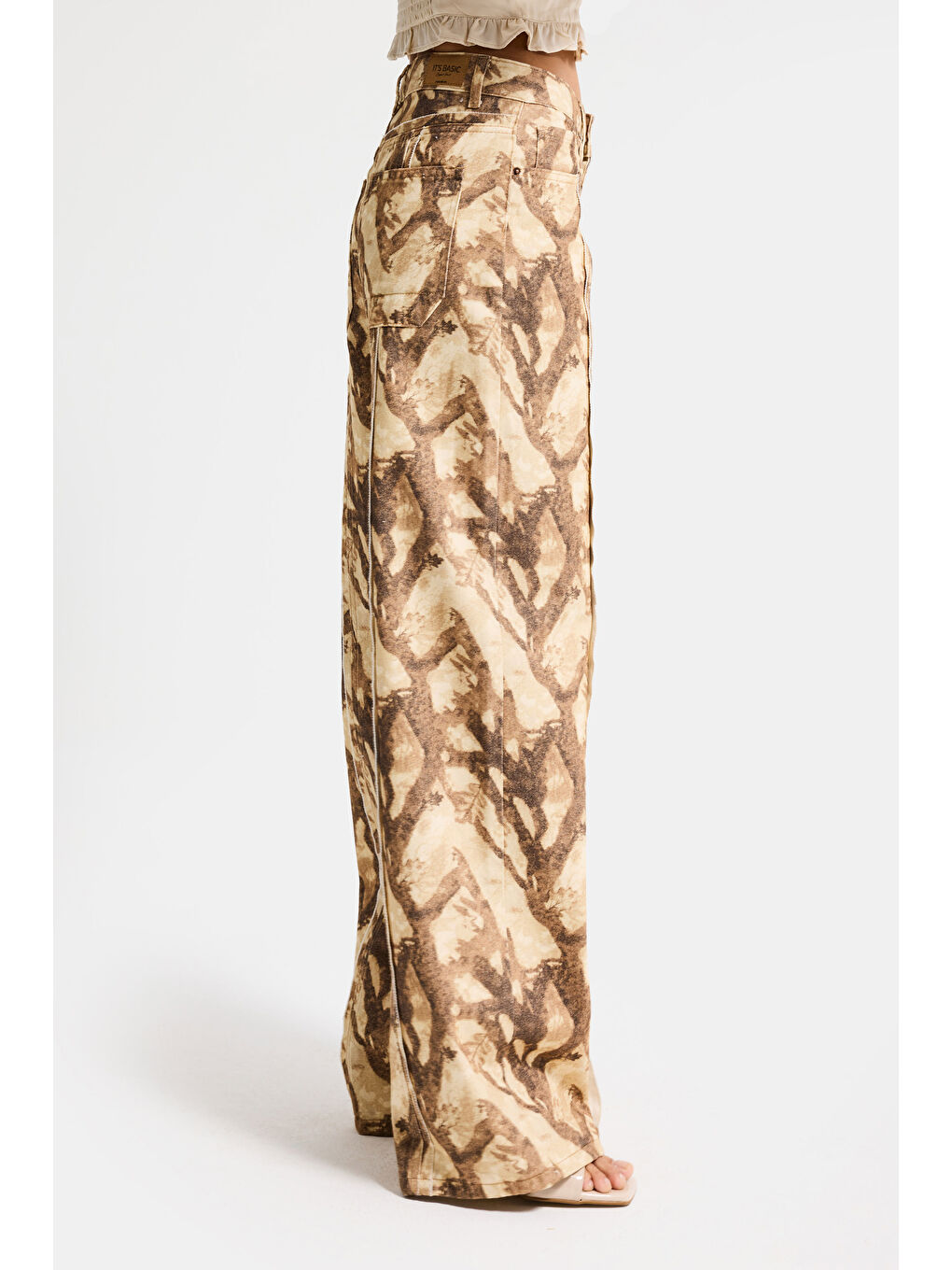 Kahverengi Kadın Kahve 7s6 Desen-10 Boyfriend Bol Kesim Özel Baskılı Kumaş Tasarım Denim Jean-5