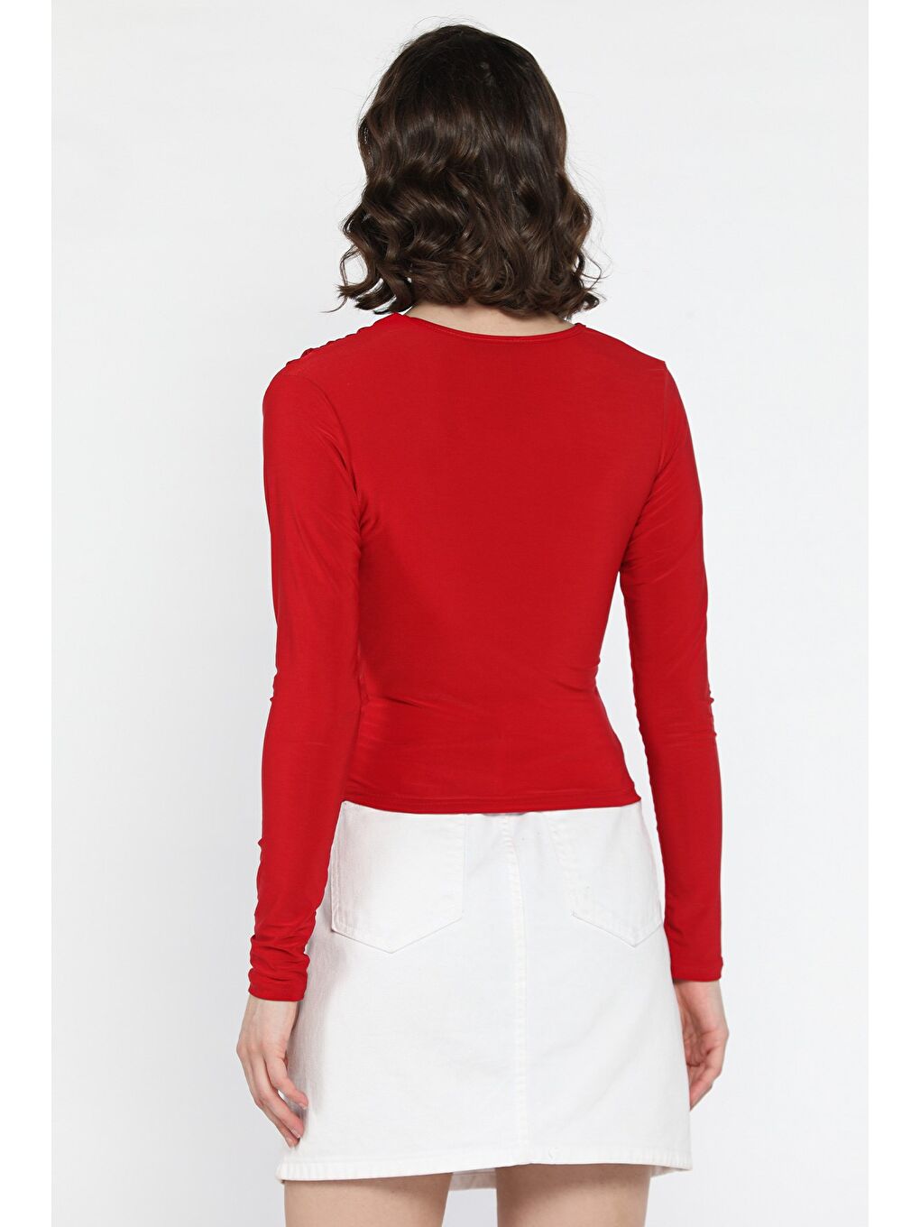 Kırmızı Kadın Bel Ve Omuz Drapeli Bluz-3