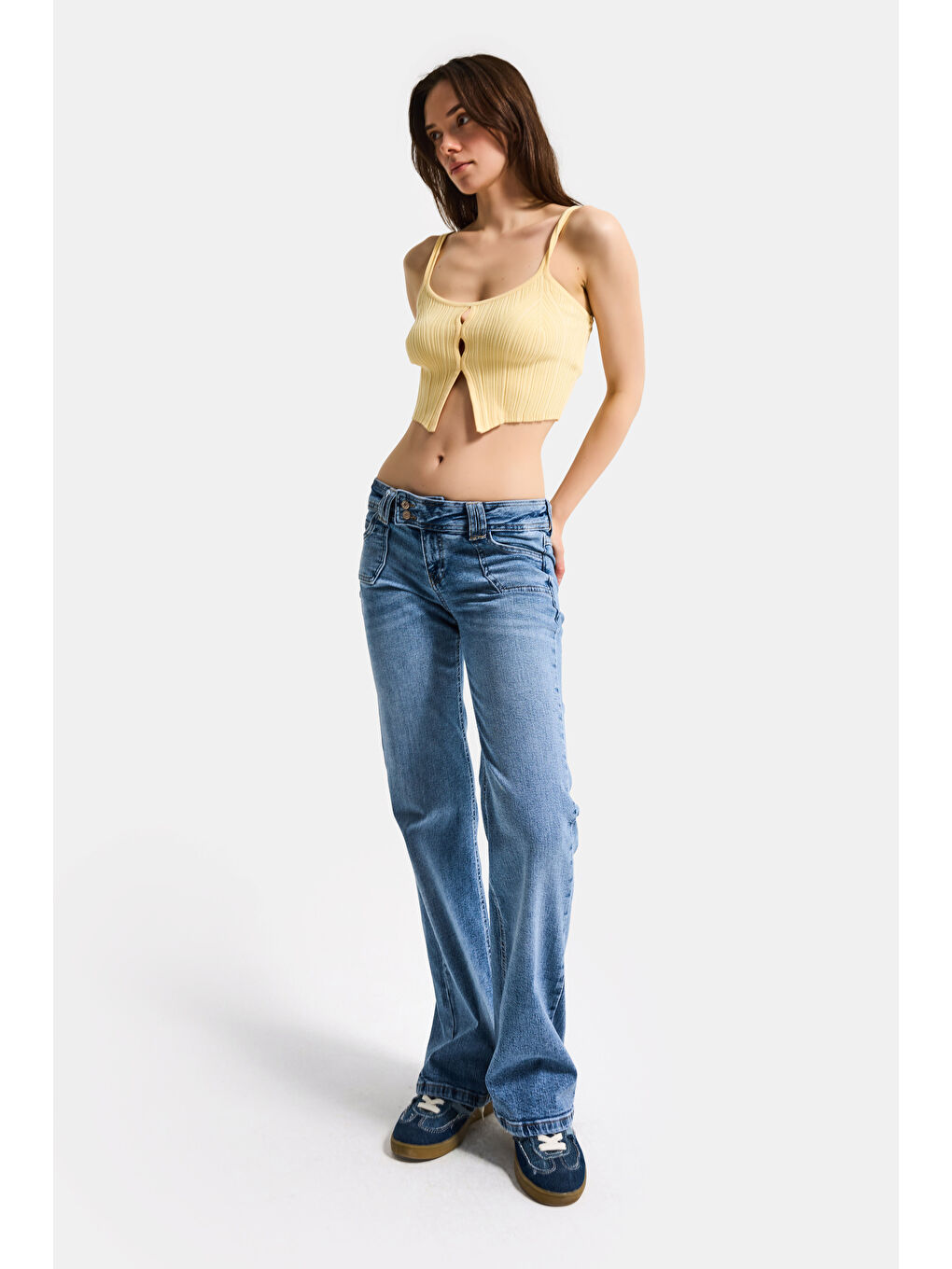 Kadın Mavi 4s6-4 Flare Fit Düşük Bel Esnek Kumaş Denim Jean-2