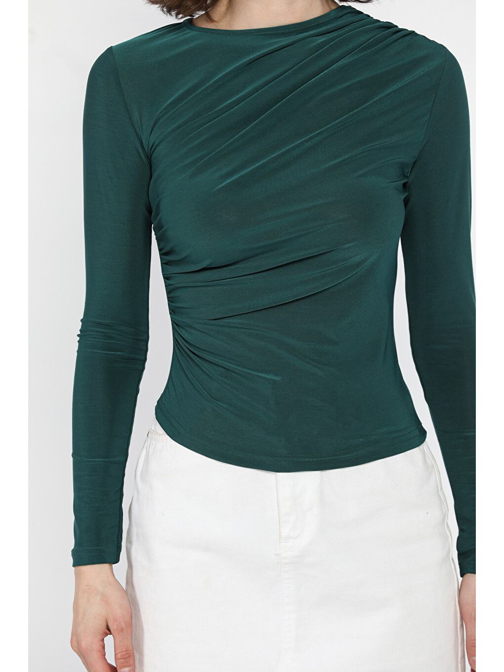 Yeşil Kadın Bel Ve Omuz Drapeli Bluz-2