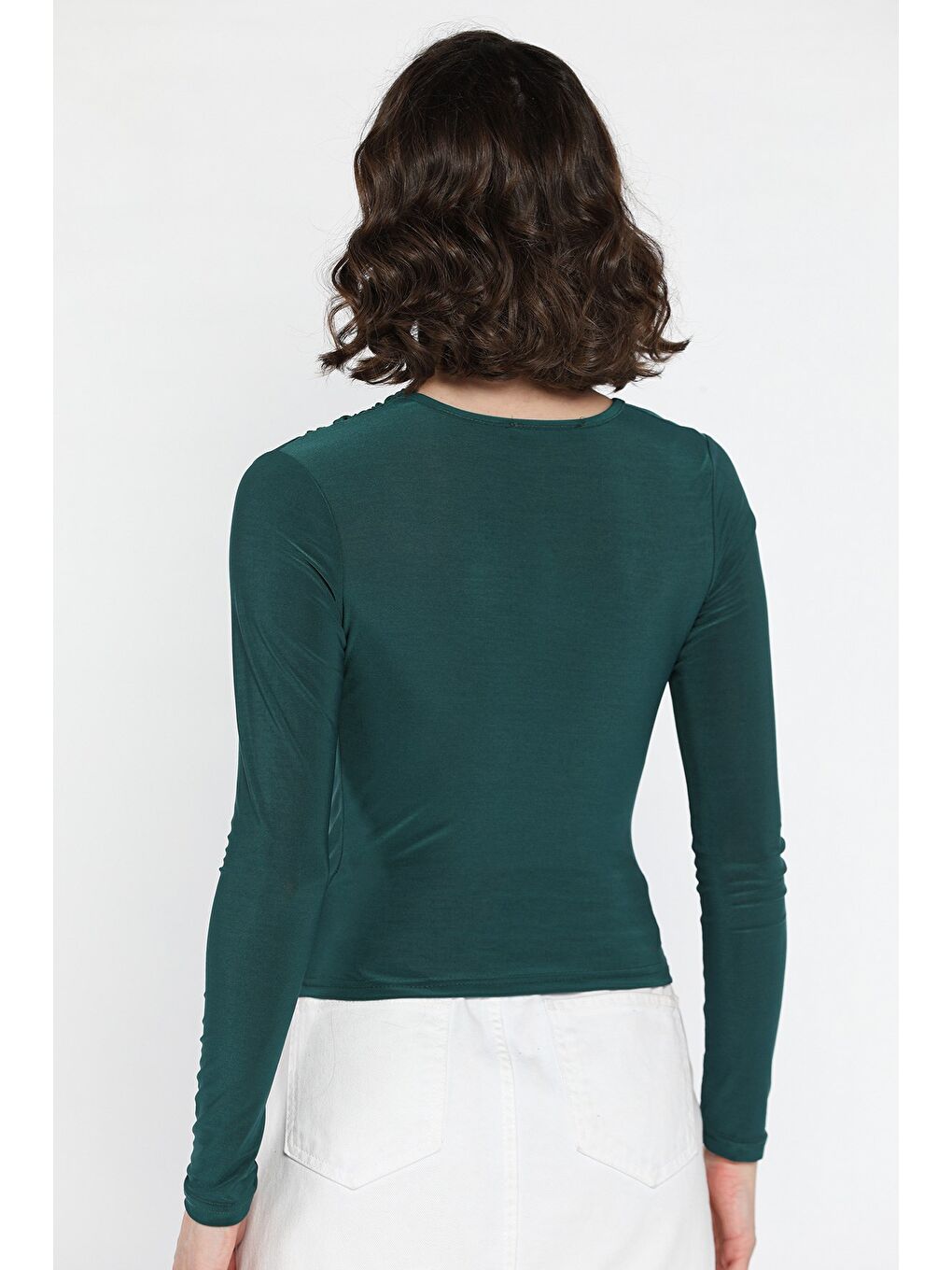 Yeşil Kadın Bel Ve Omuz Drapeli Bluz-3