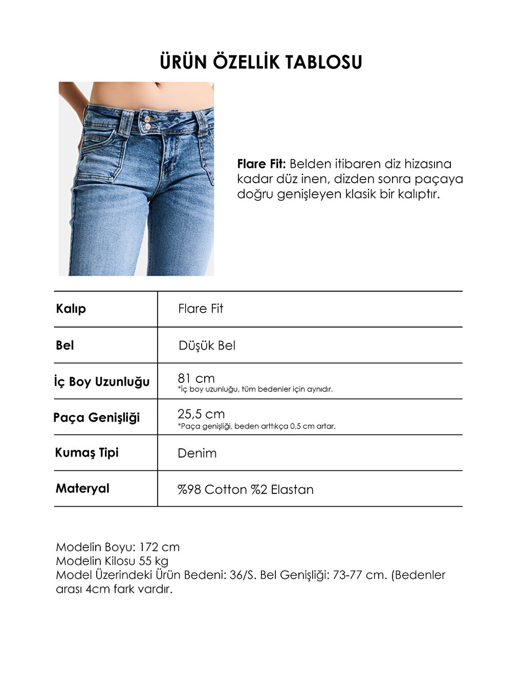 Kadın Mavi 4s6-4 Flare Fit Düşük Bel Esnek Kumaş Denim Jean-4