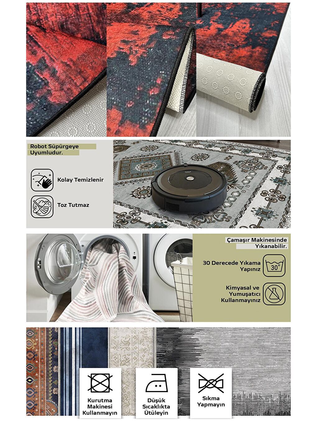 Karışık Dekoratif Özel Tasarım Yıkanabilir, Modern Halı  60x100-6