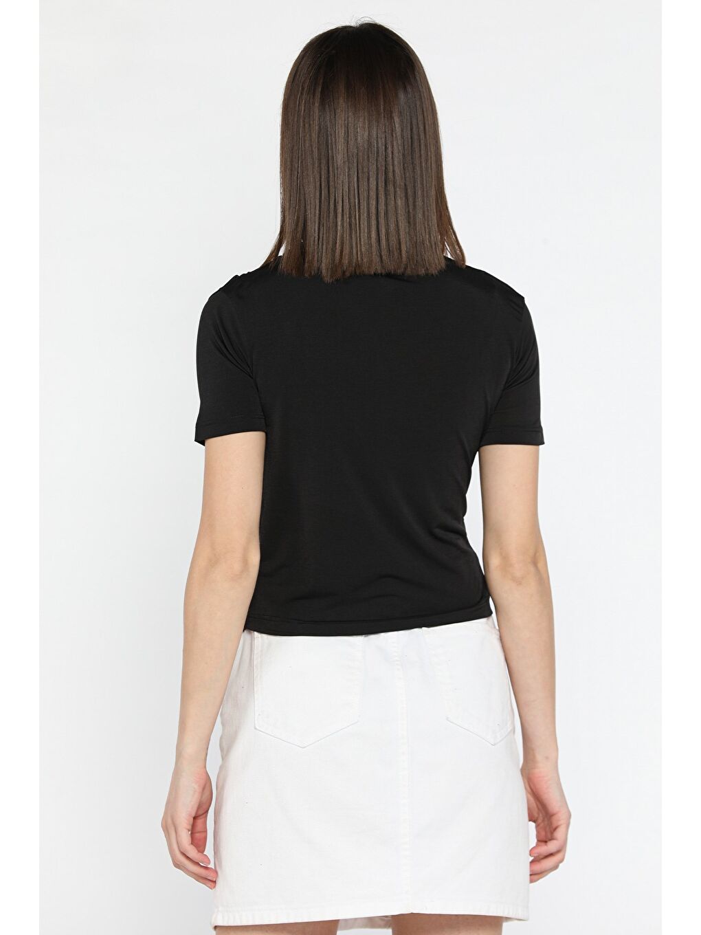 Siyah Kadın Omuz Ve Bel Drapeli Kısa Kol Bluz-2