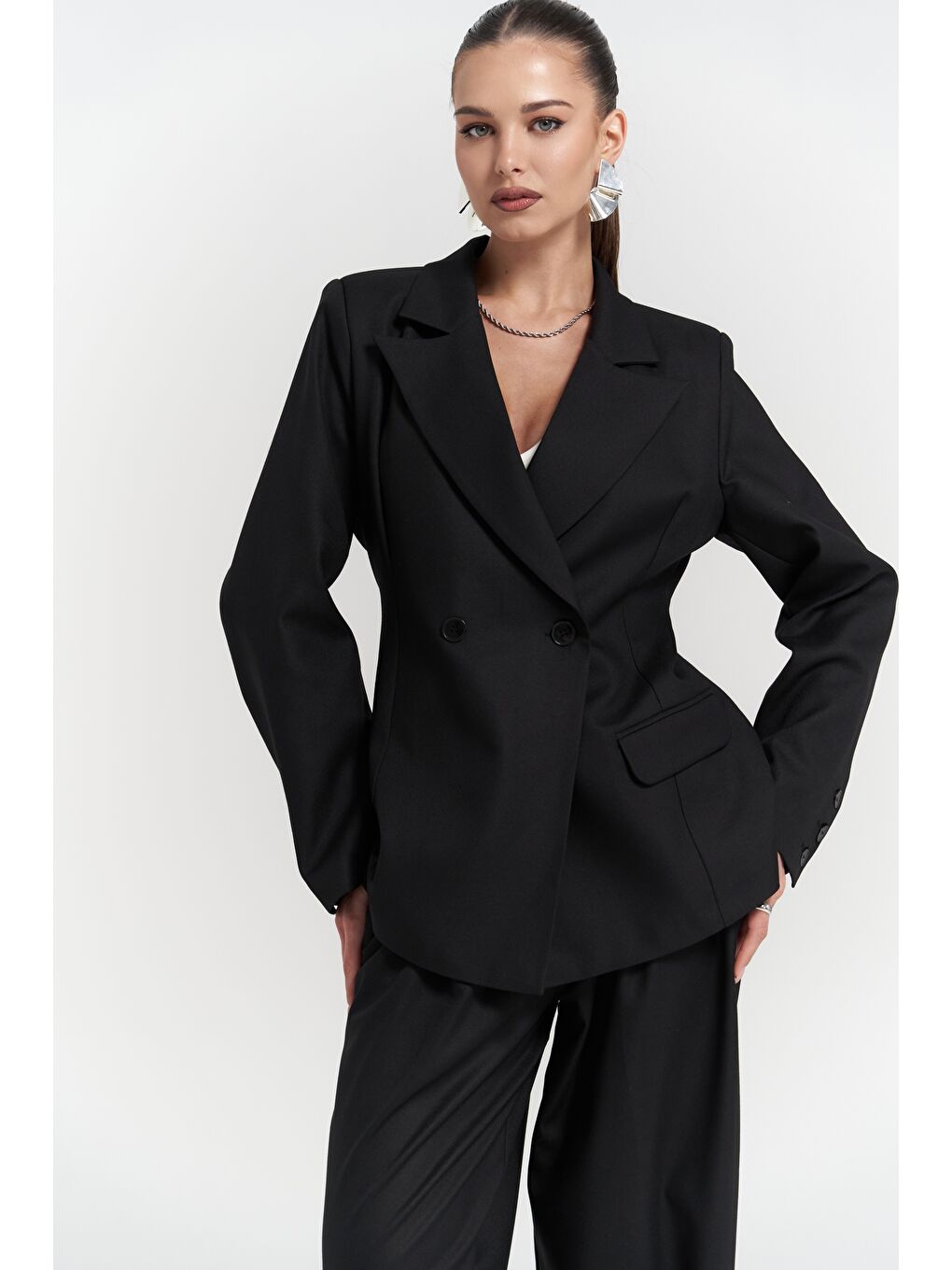 Halvyn Dar Kesim Blazer Siyah Takım