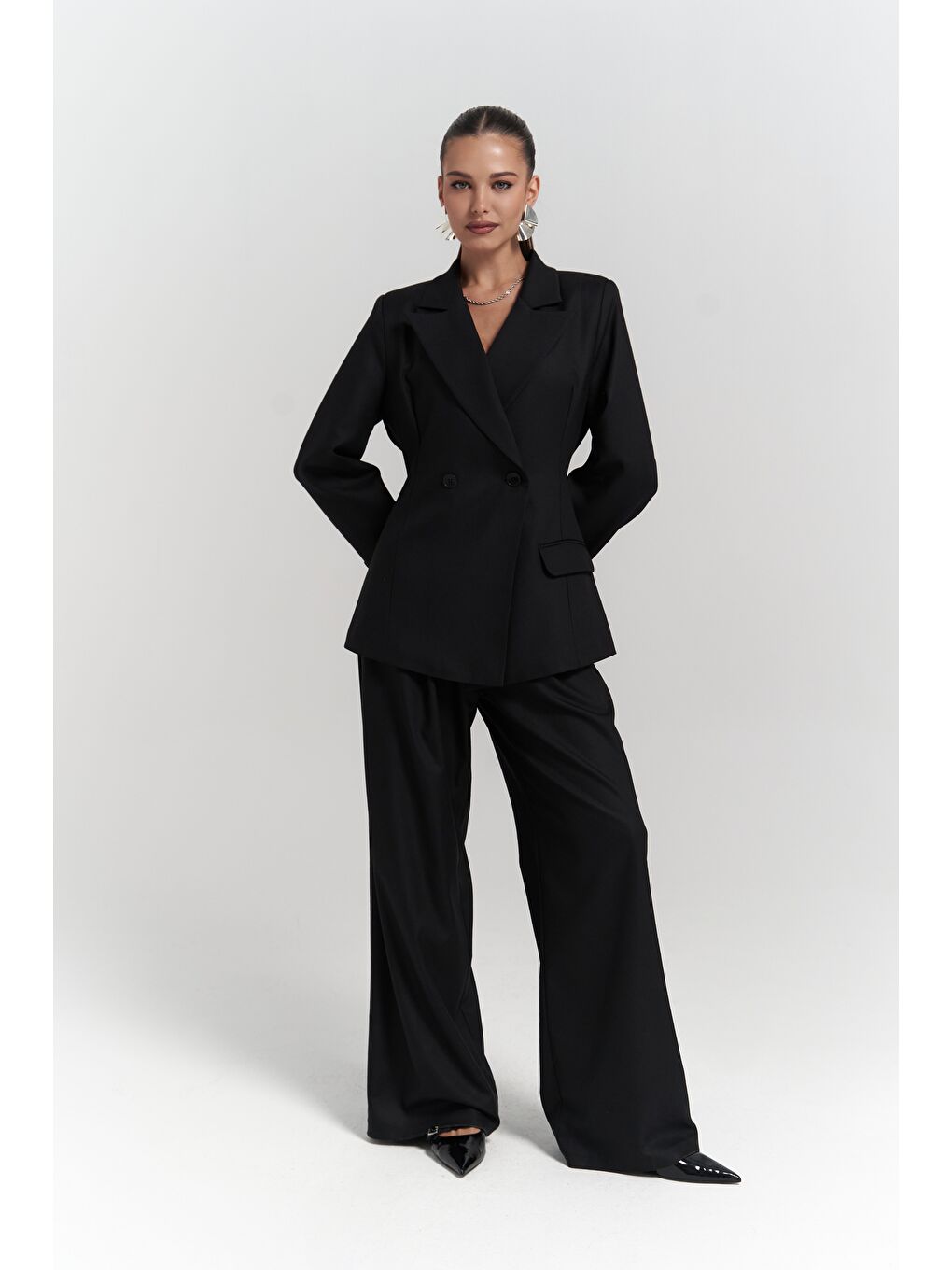 Halvyn Dar Kesim Blazer Siyah Takım-1